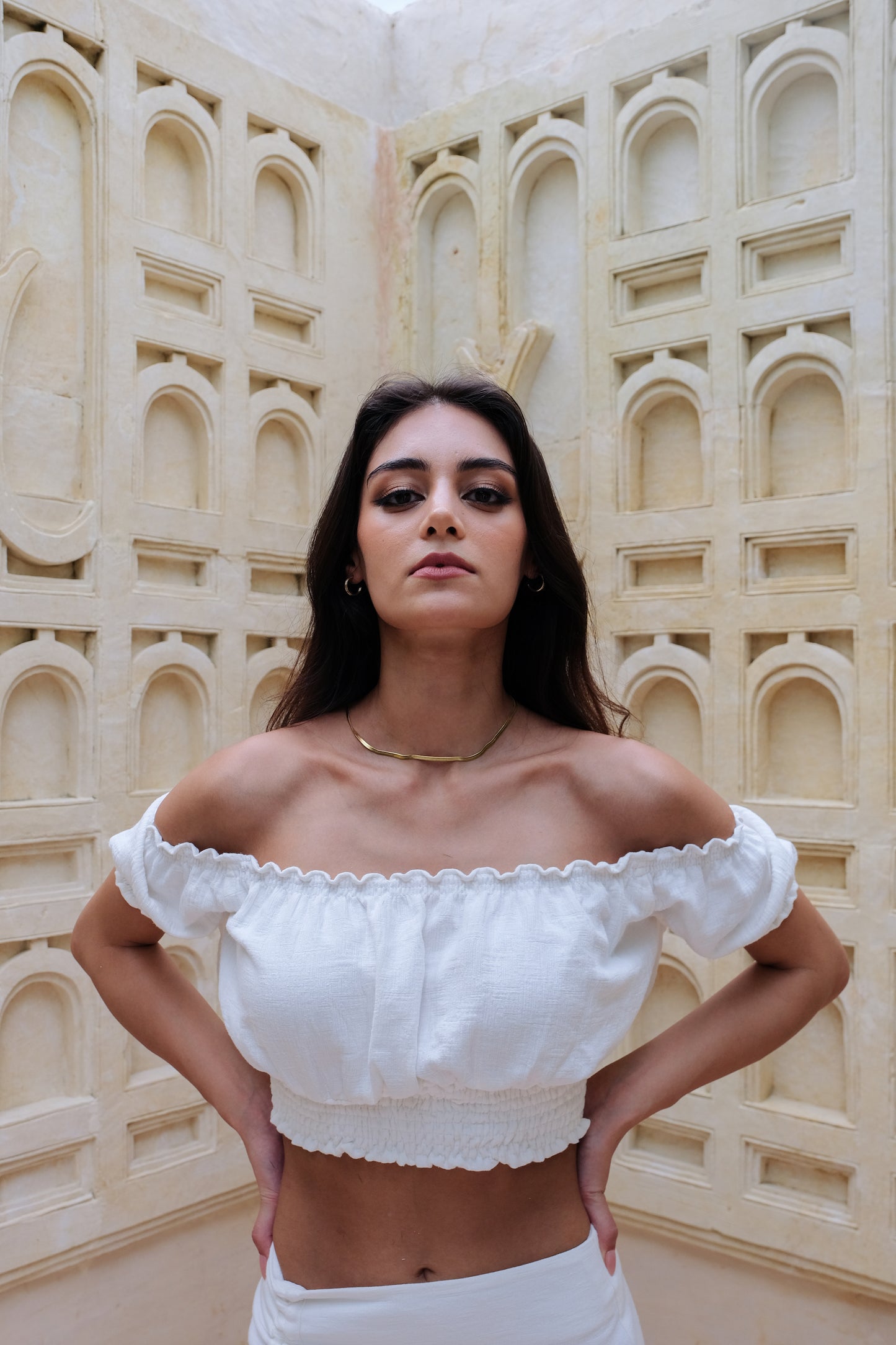 Bianca Resort Wear Off-Shoulder White Cropped Top