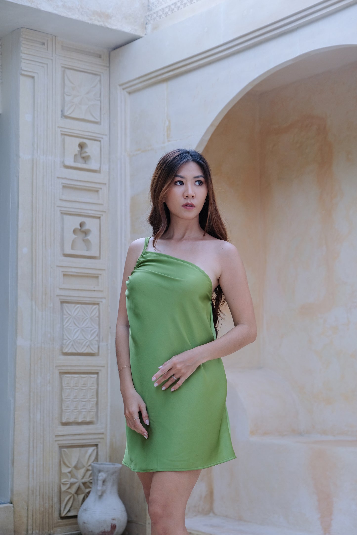 Cali Silky Set Multiway Dress in Green by Chara Holiday