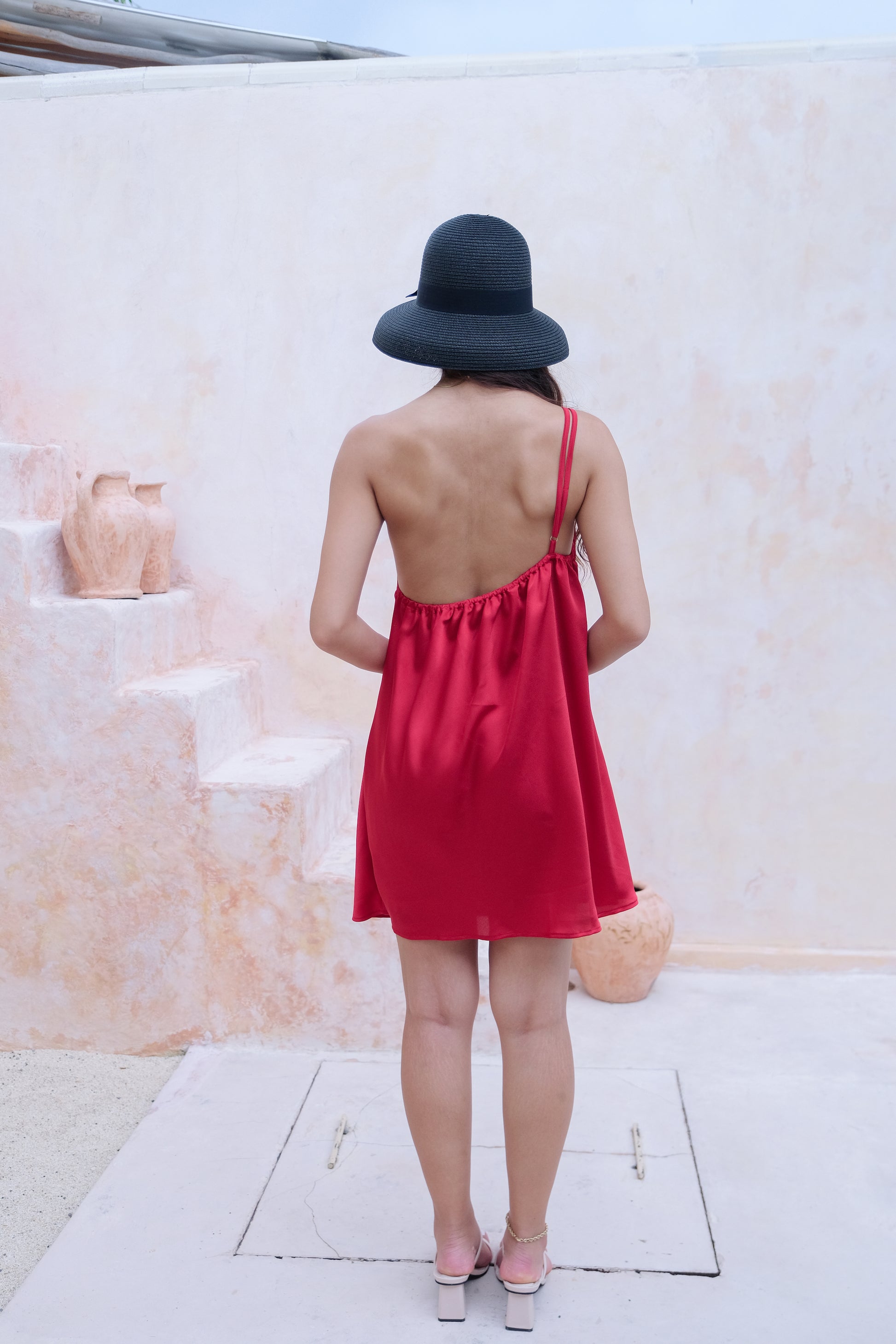 Cali Silky Mini Dress in Red
