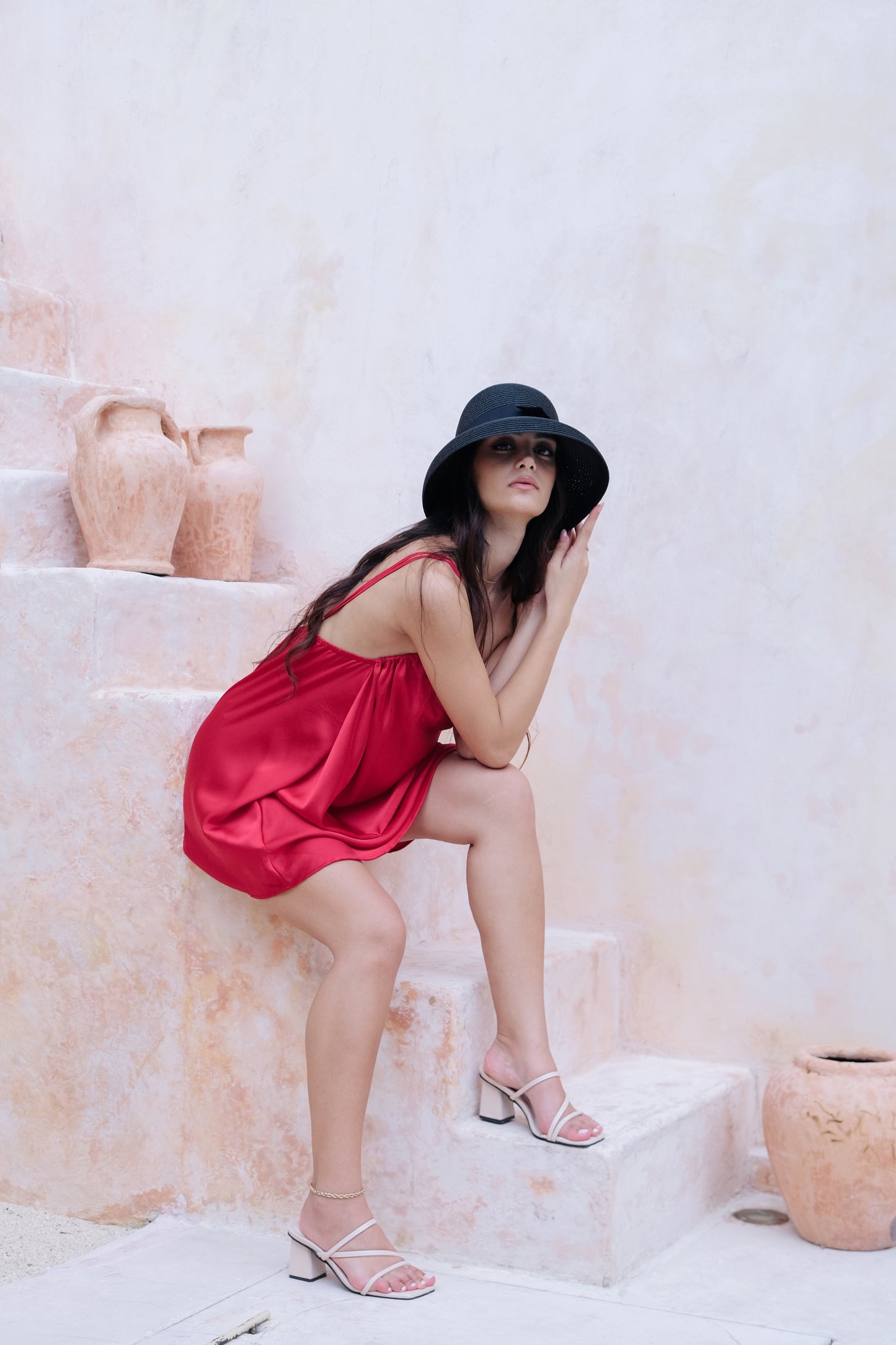 Cali Silky Mini Dress in Red