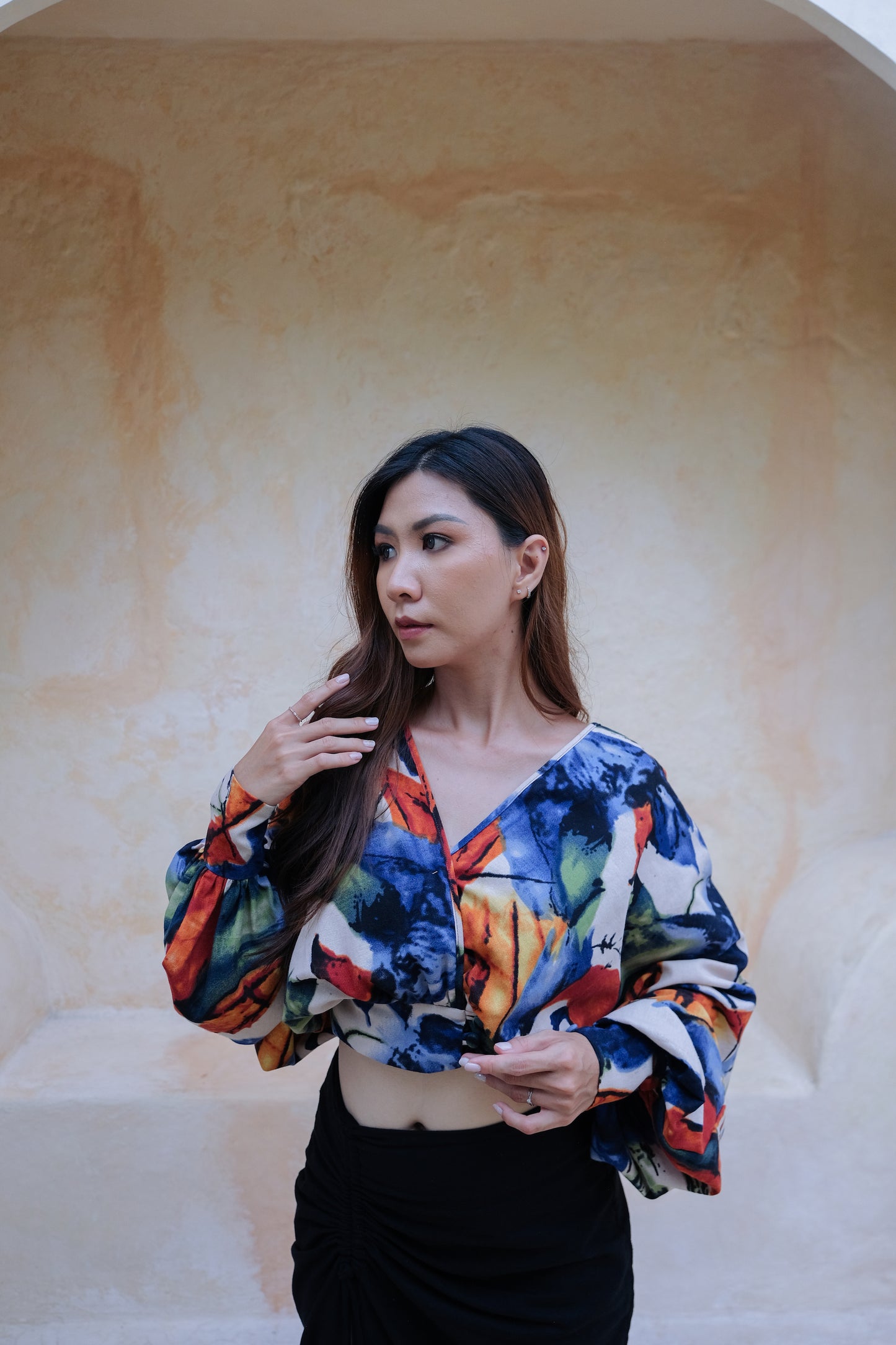 Flores Long Sleeve Jacket Top in Blue