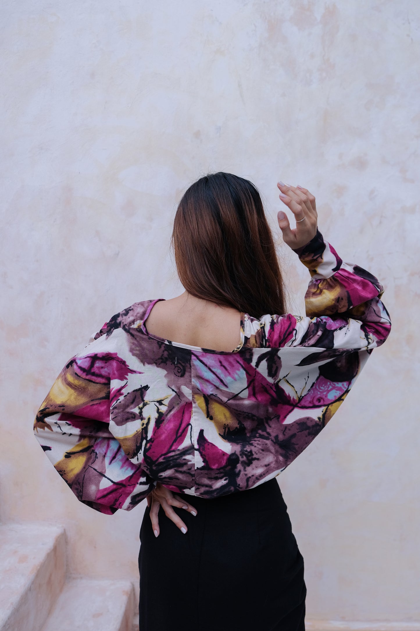 Flores Long Sleeve Jacket Top in Pink