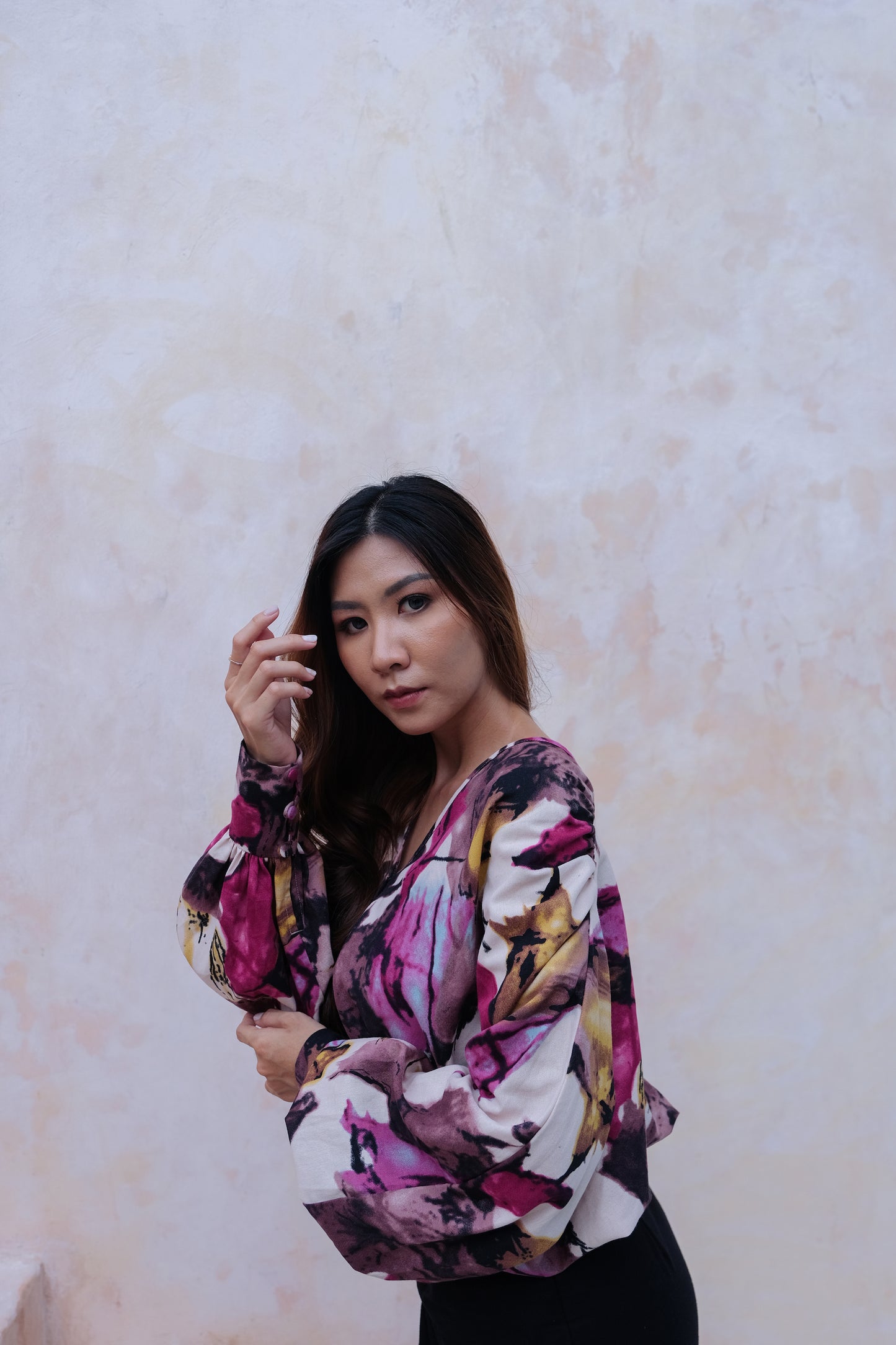 Flores Long Sleeve Jacket Top in Pink