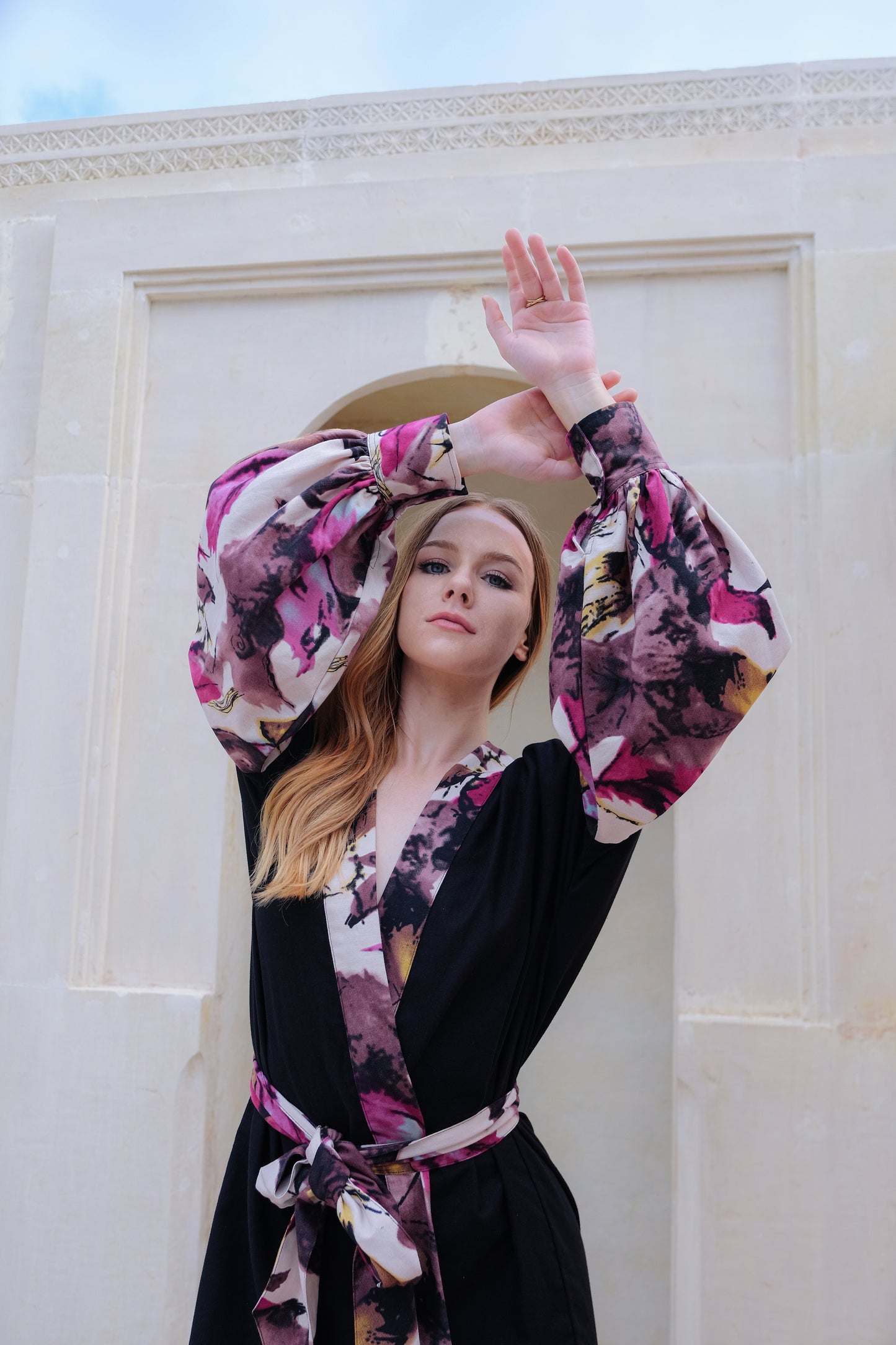 Flores Puff Sleeve Kimono in Pink