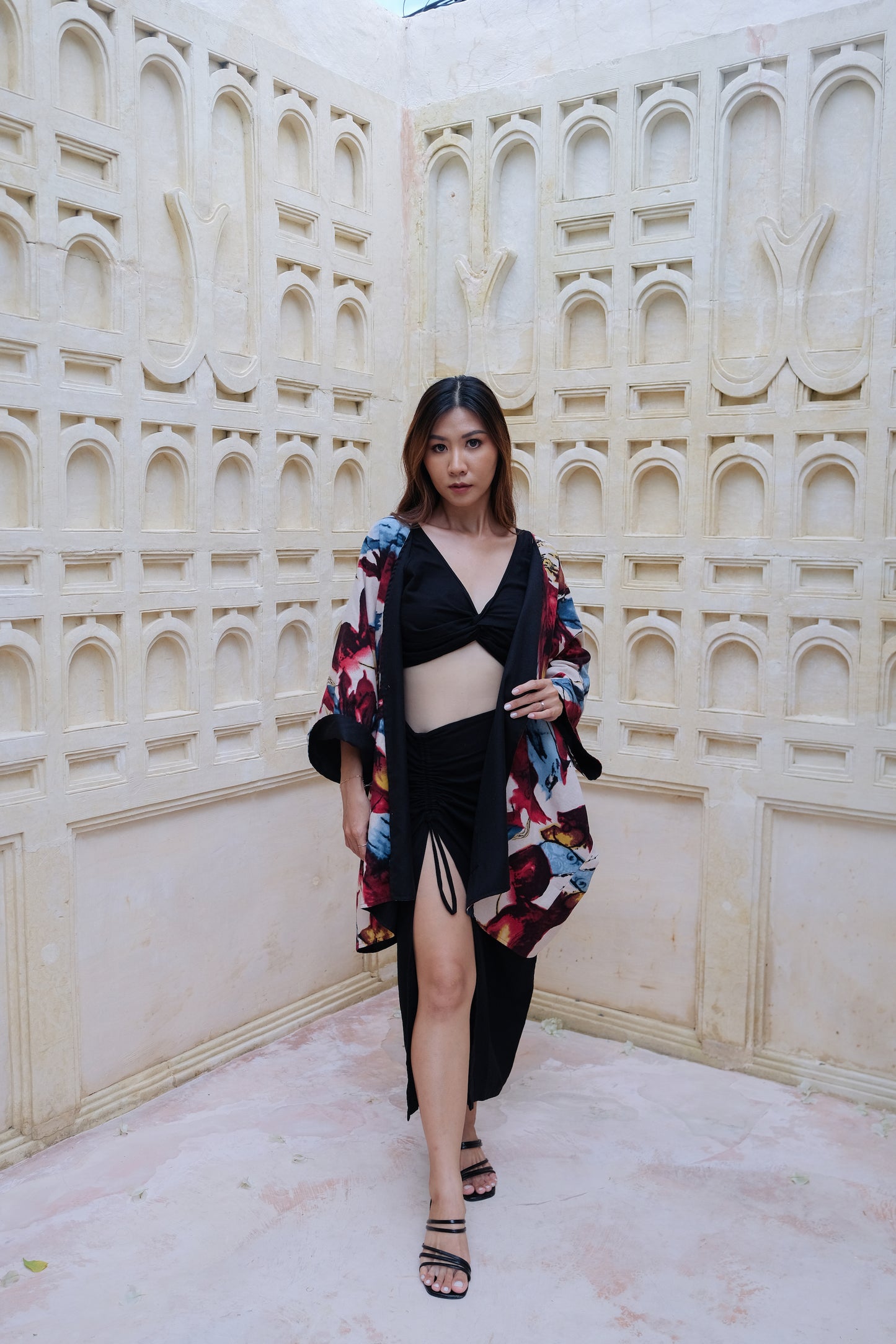 Flores Two Way Kimono Jacket in Red/Blue