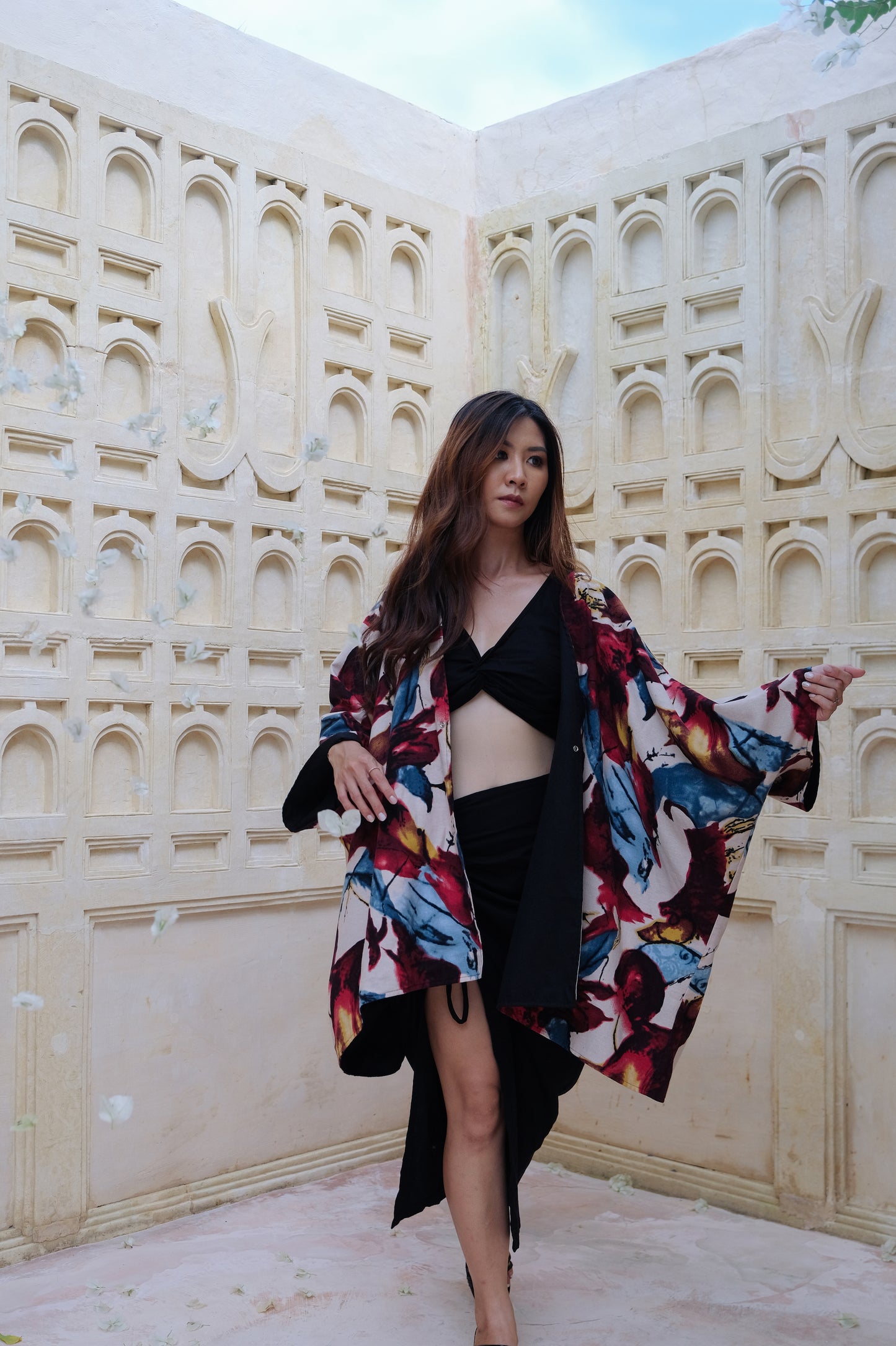 Flores Two Way Kimono Jacket in Red/Blue
