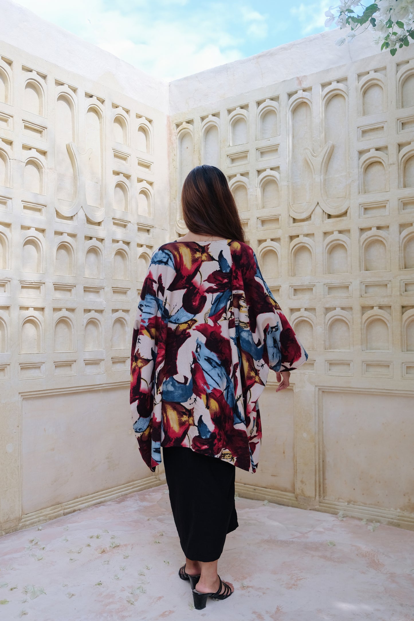 Flores Two Way Kimono Jacket in Red/Blue