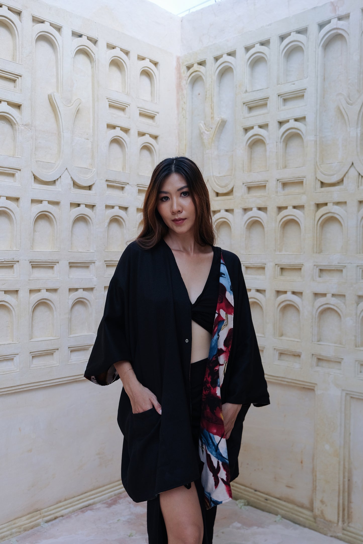 Flores Two Way Kimono Jacket in Red/Blue