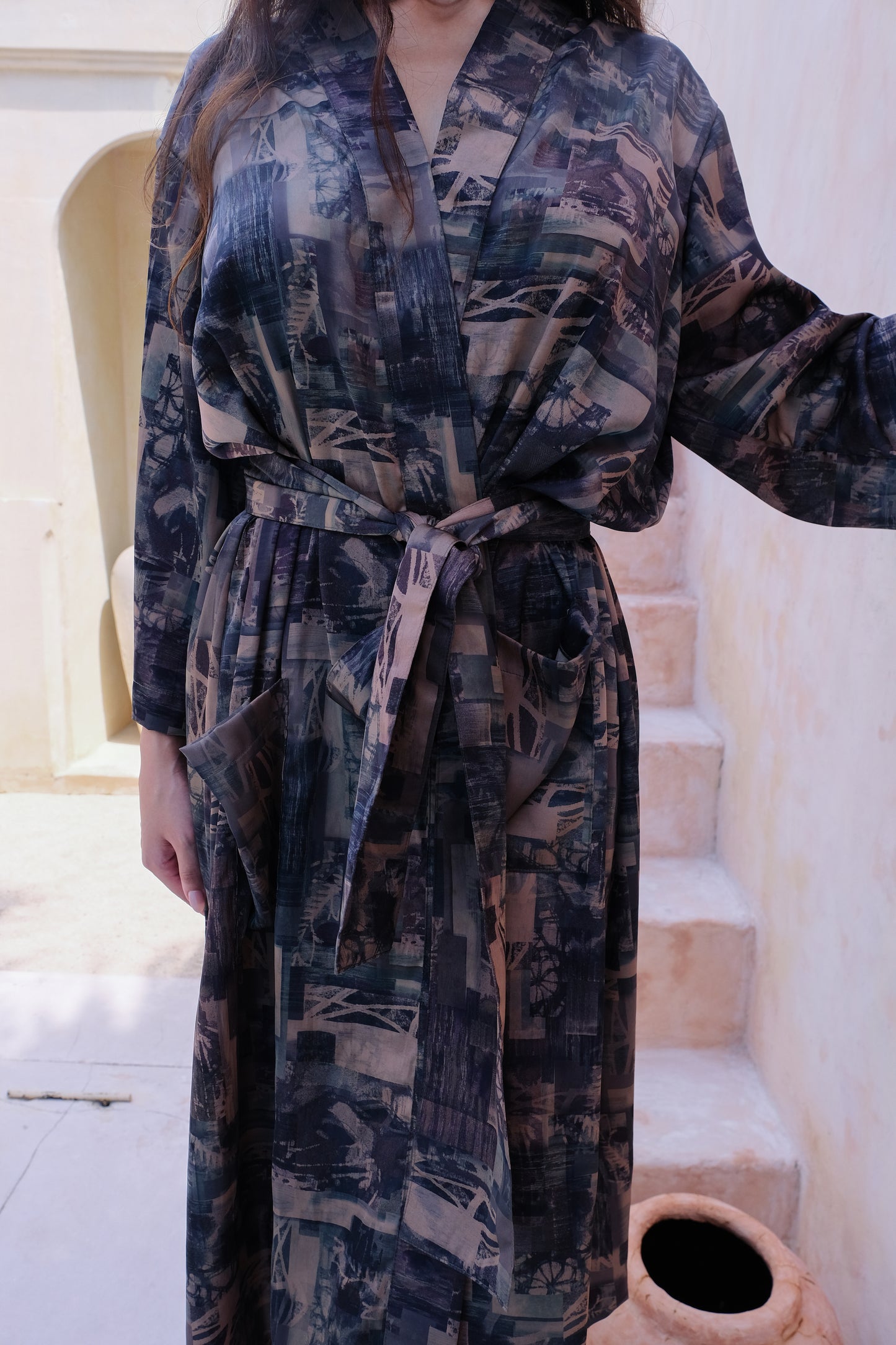 Milan Deep blue and brown Kimono