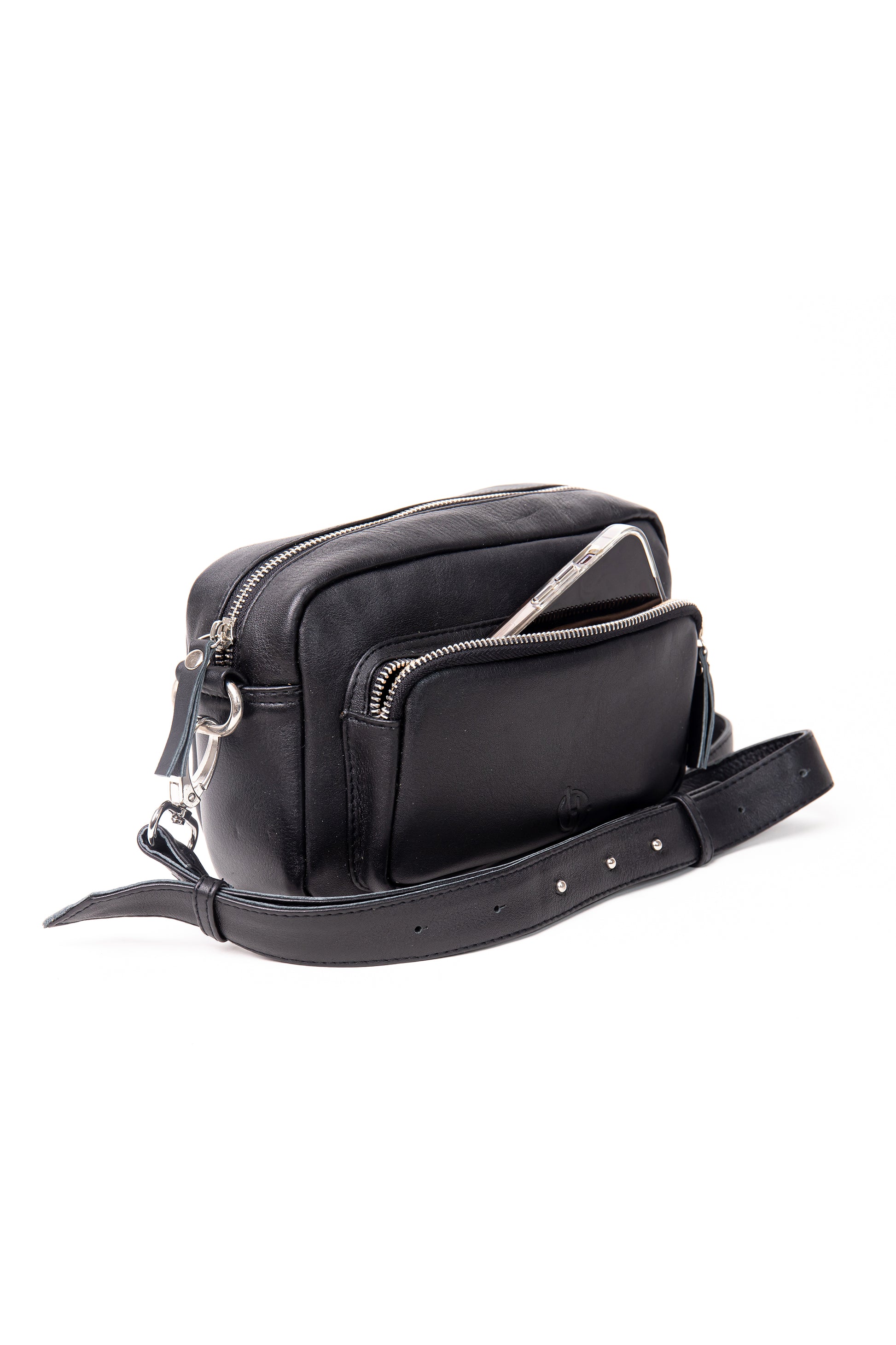 Geneva Cross Body Sling Leather Bag in Black
