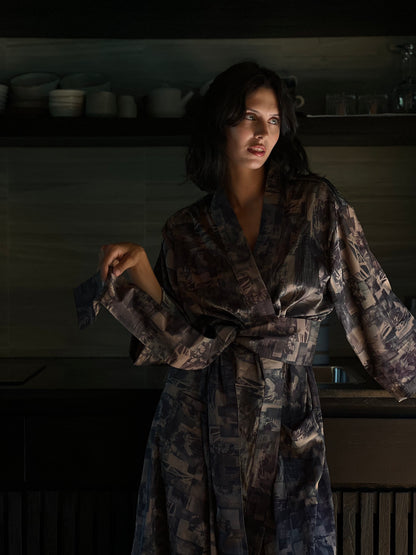 Milan Deep blue and brown Kimono