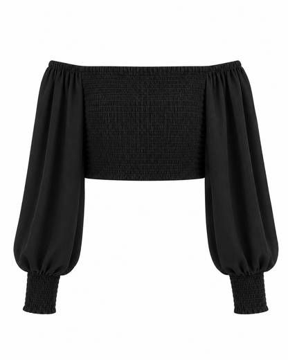 Sabrina Linen Top in Black