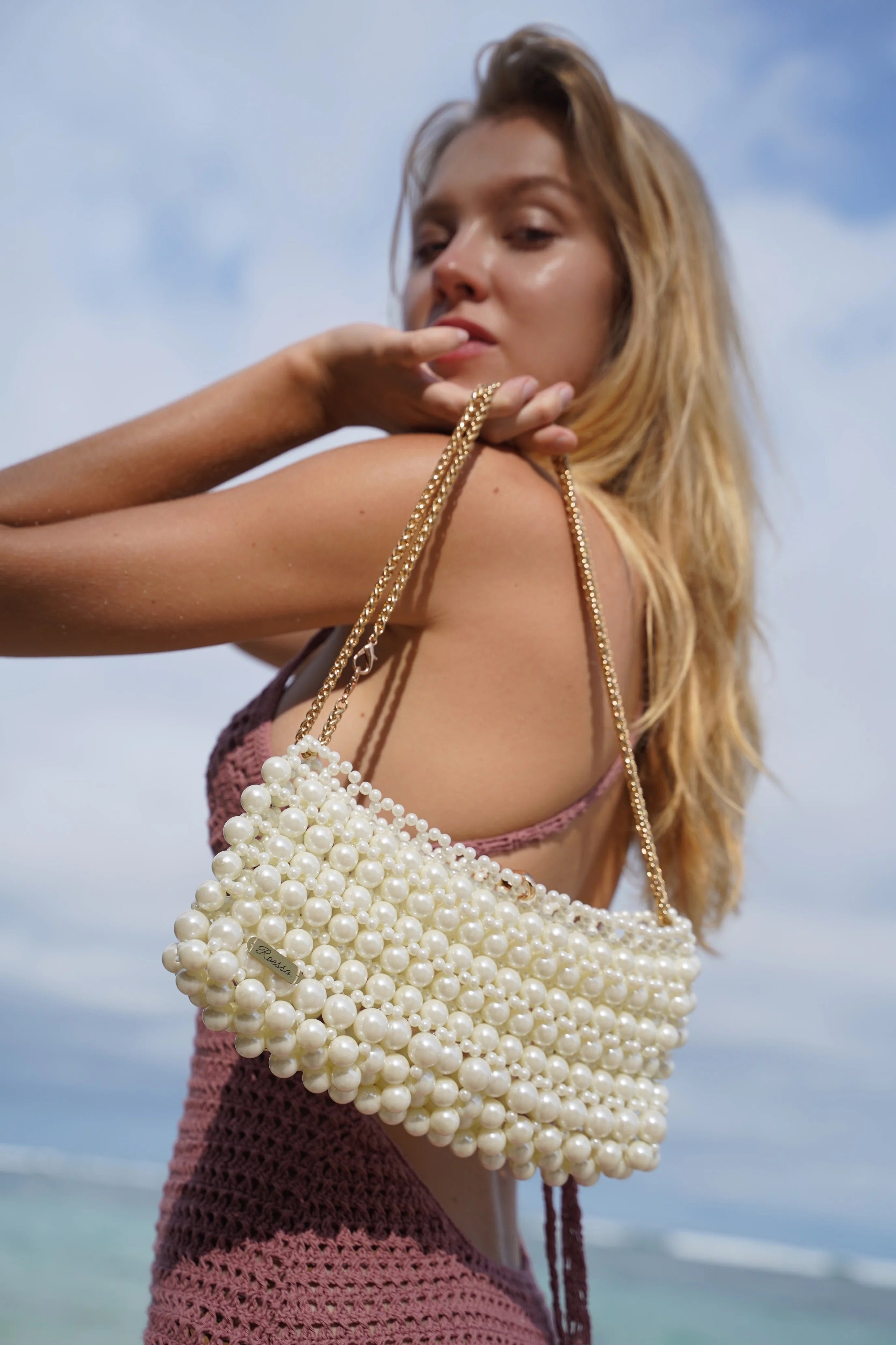 Vivienne Handmade Bead Bag in Pearl-2