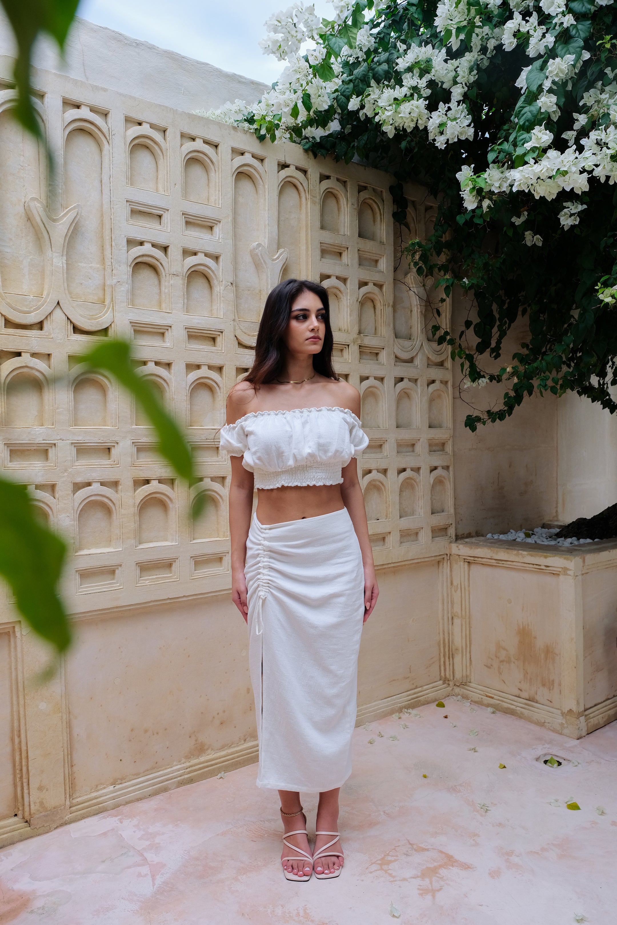 Bianca Resort Wear Off-Shoulder White Cropped Top 