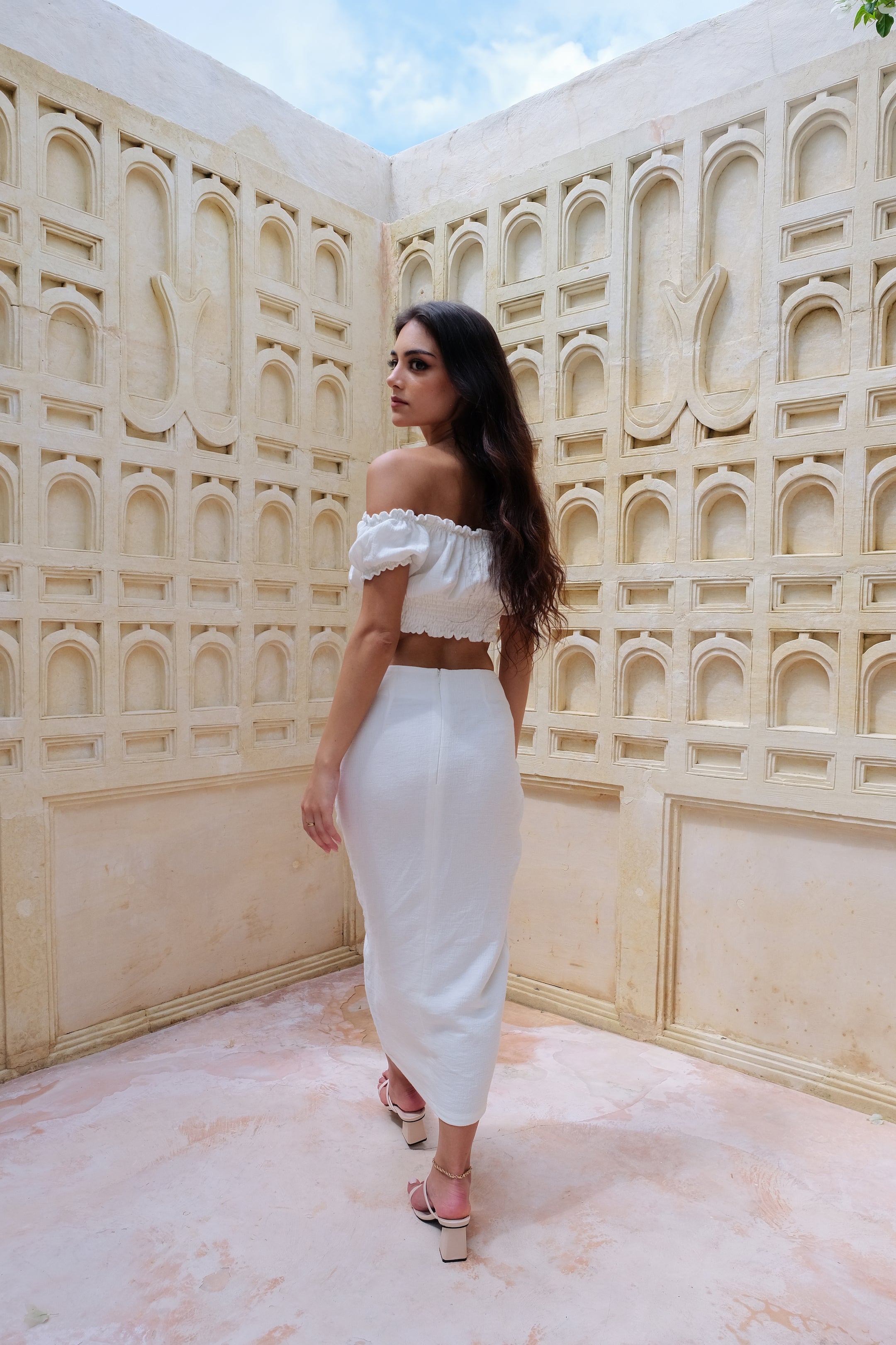 Bianca Resort Wear Off-Shoulder White Cropped Top 