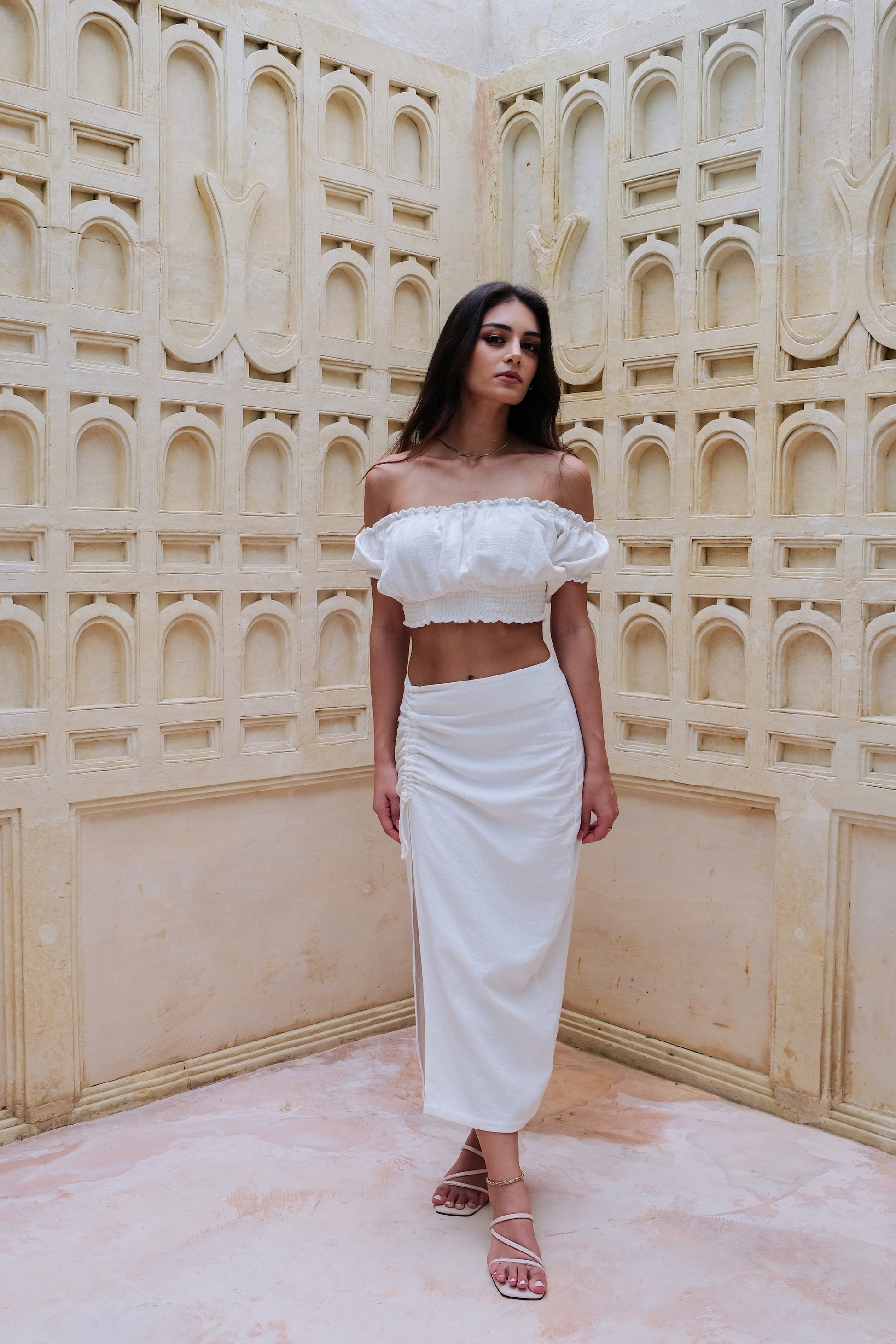 Bianca Resort Wear Off-Shoulder White Cropped Top 