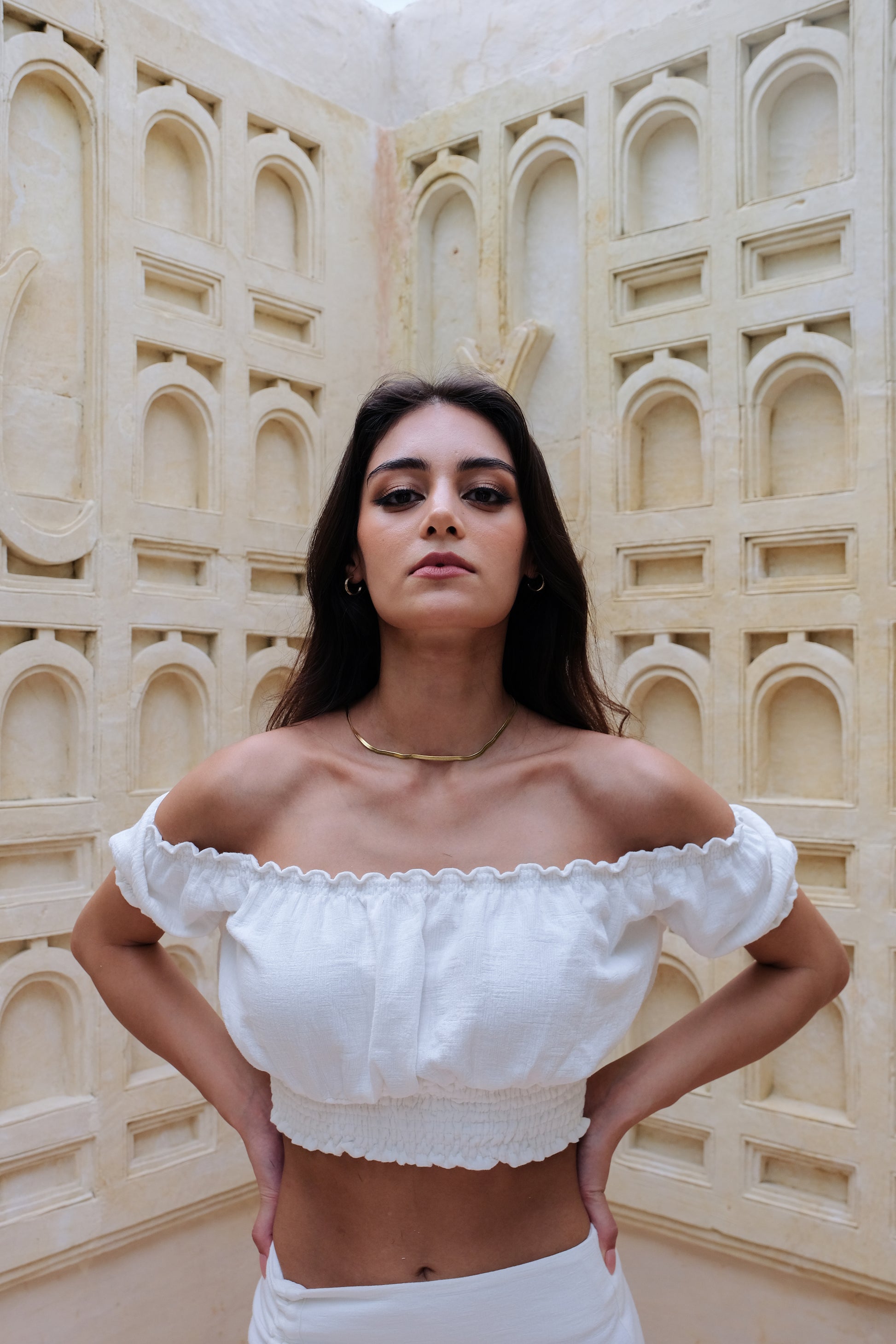 Bianca Resort Wear Off-Shoulder White Cropped Top 