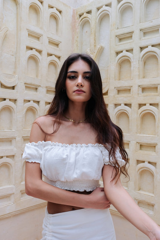 Bianca Resort Wear Off-Shoulder White Cropped Top 