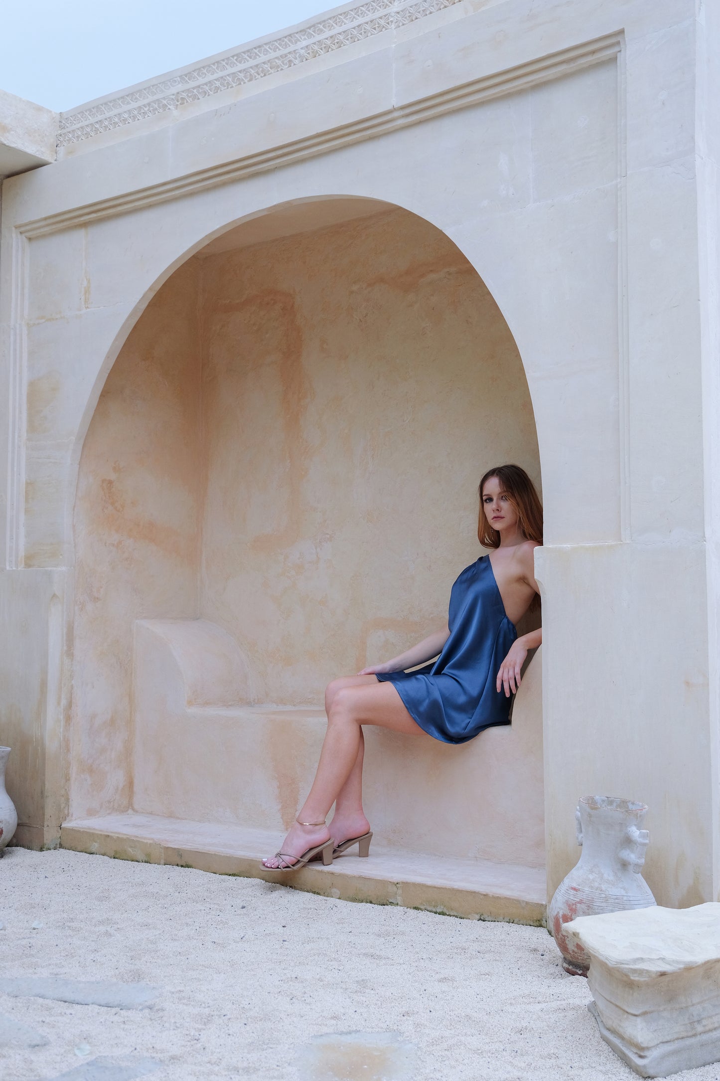 Cali Silky Mini Dress in Blue