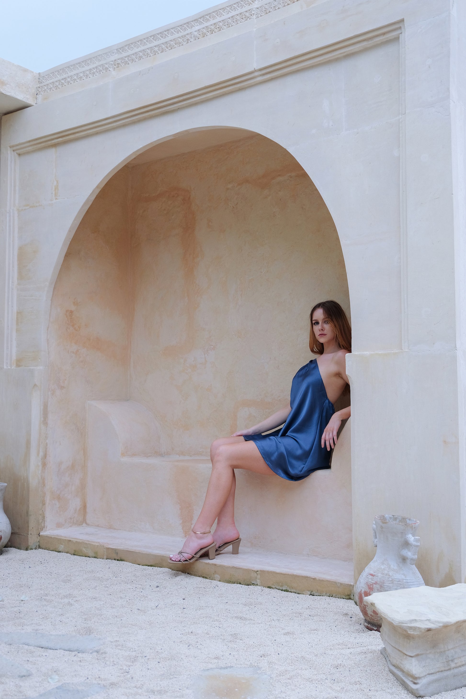Cali Silky Mini Dress in Blue