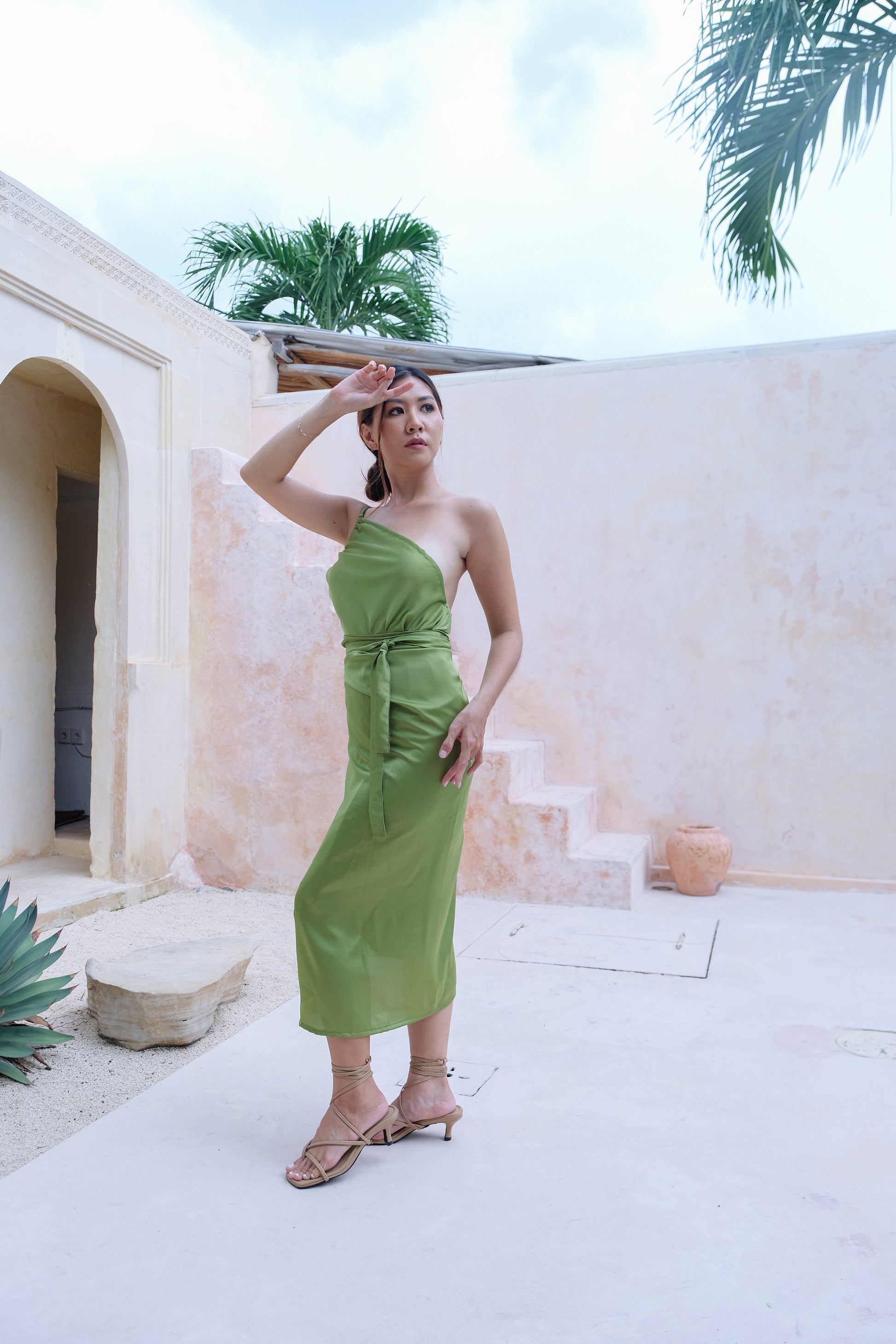 Cali Silky Set Multiway Dress in Green by Chara Holiday