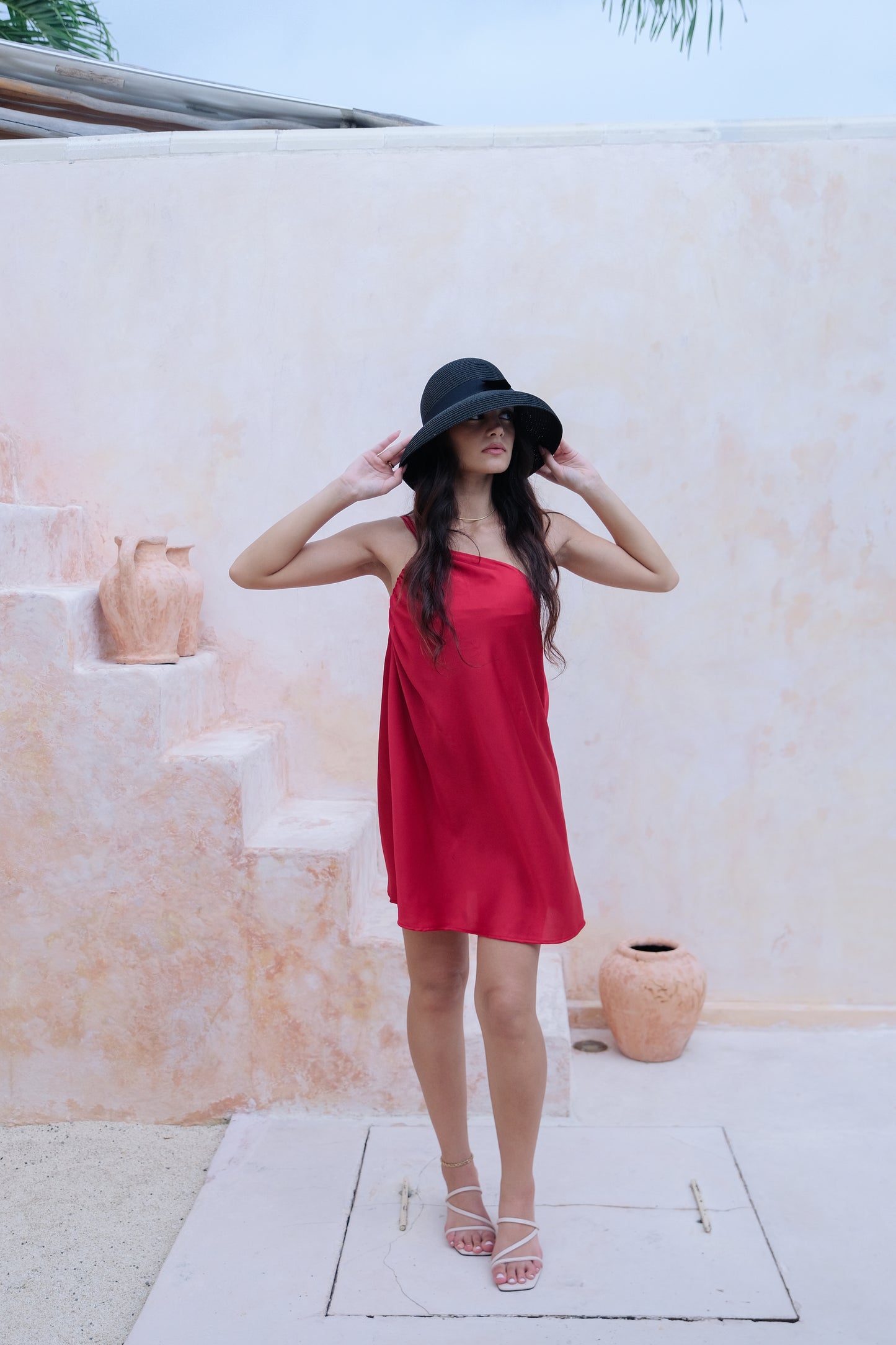 Cali Silky Mini Dress in Red