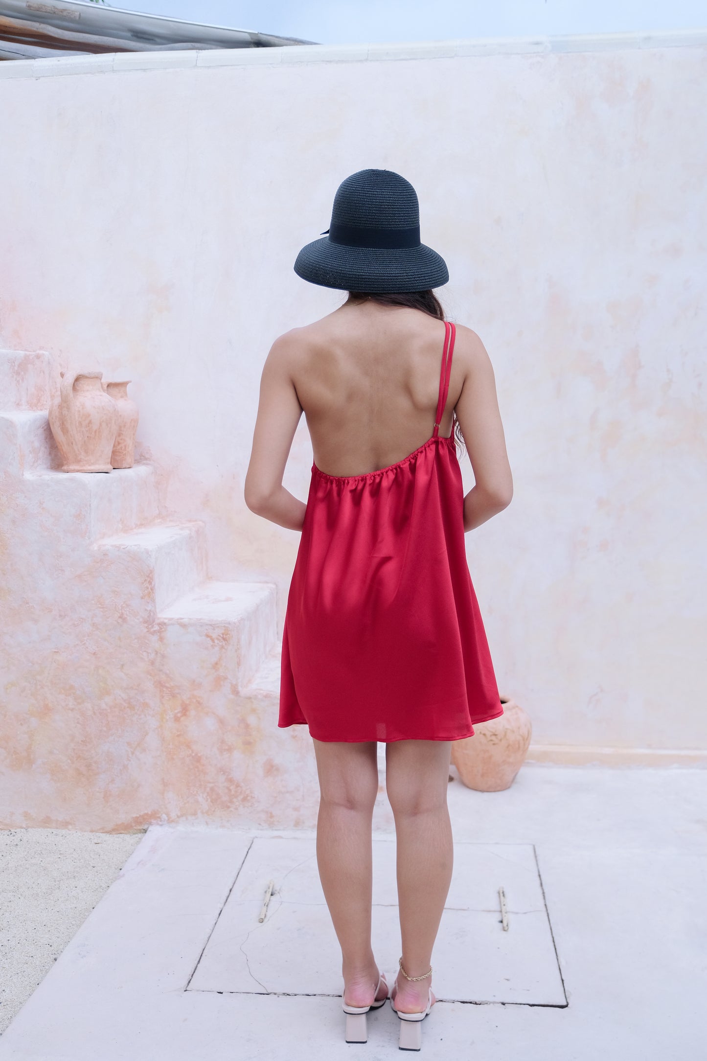 Cali Silky Mini Dress in Red