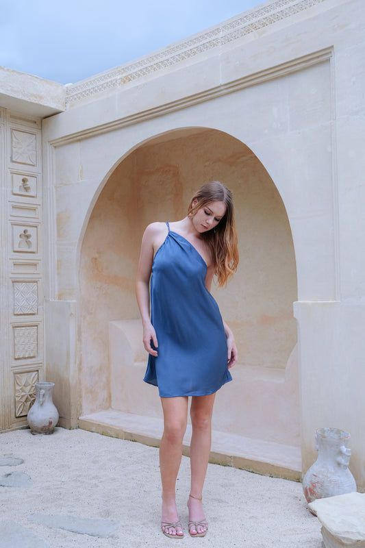 Cali Silky Mini Dress in Blue
