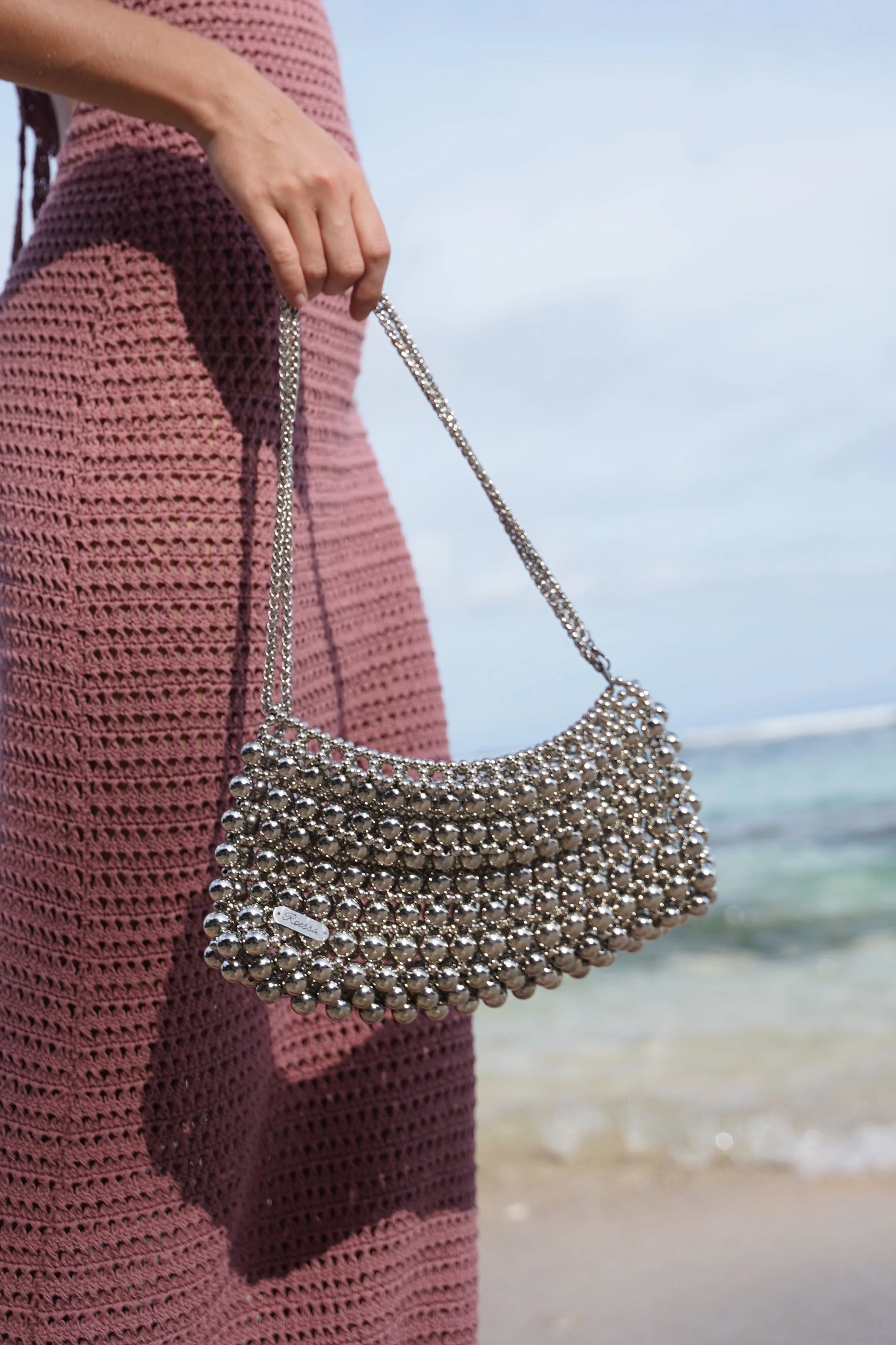 Vivienne Handmade Bead Bag in Silver-3