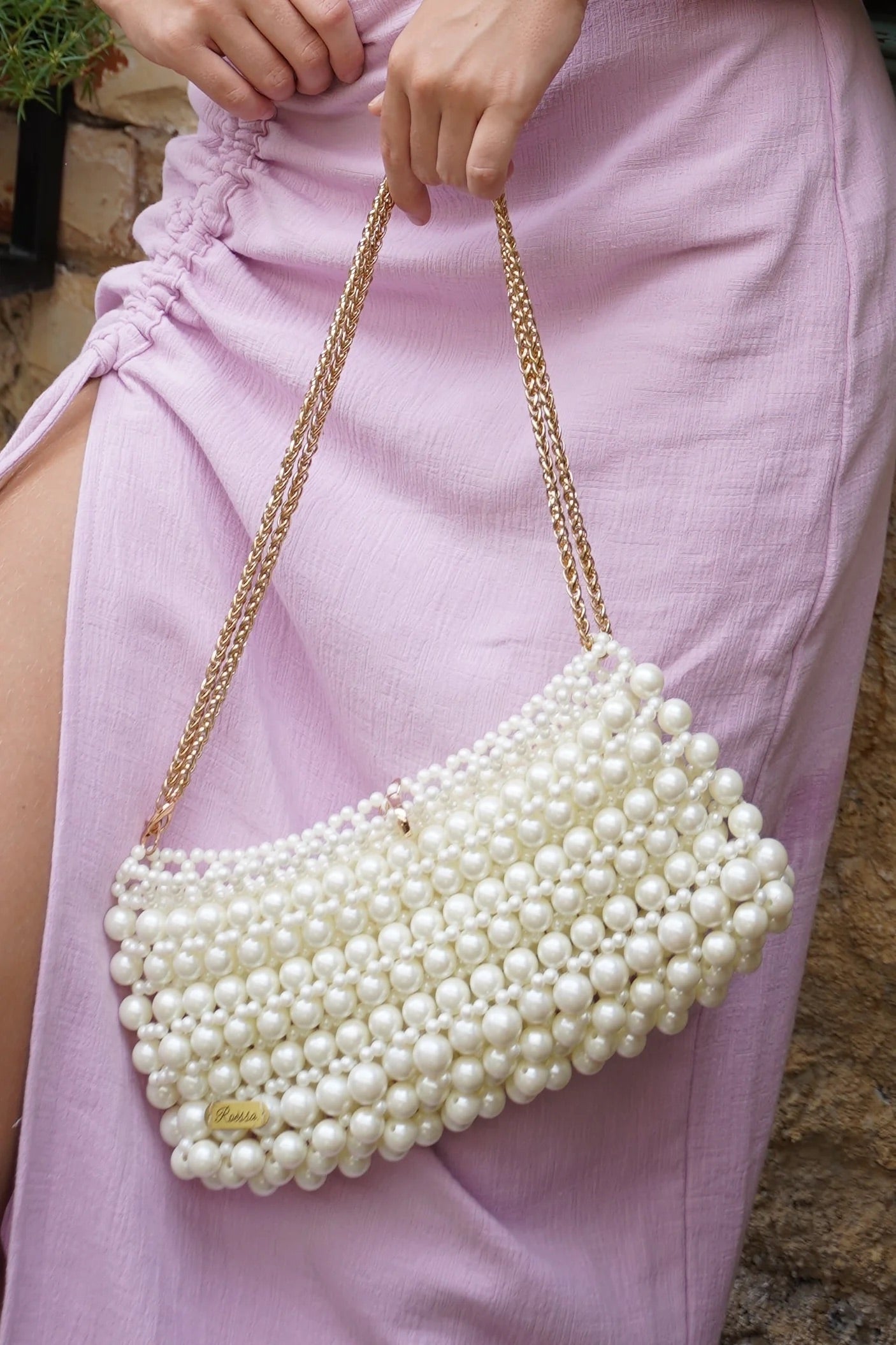 Vivienne Handmade Bead Bag in Pearl