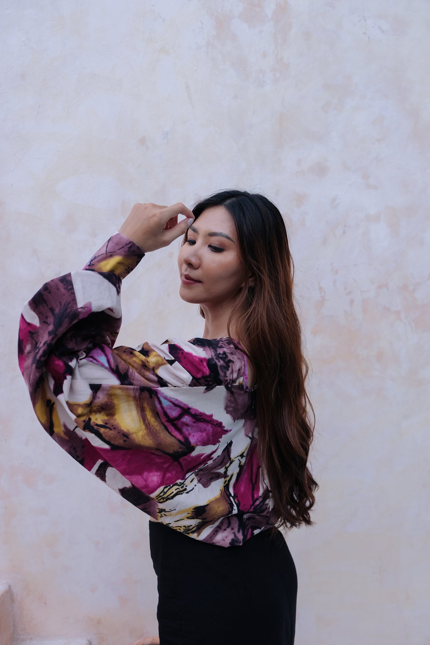 Flores Long Sleeve Jacket Top in Pink
