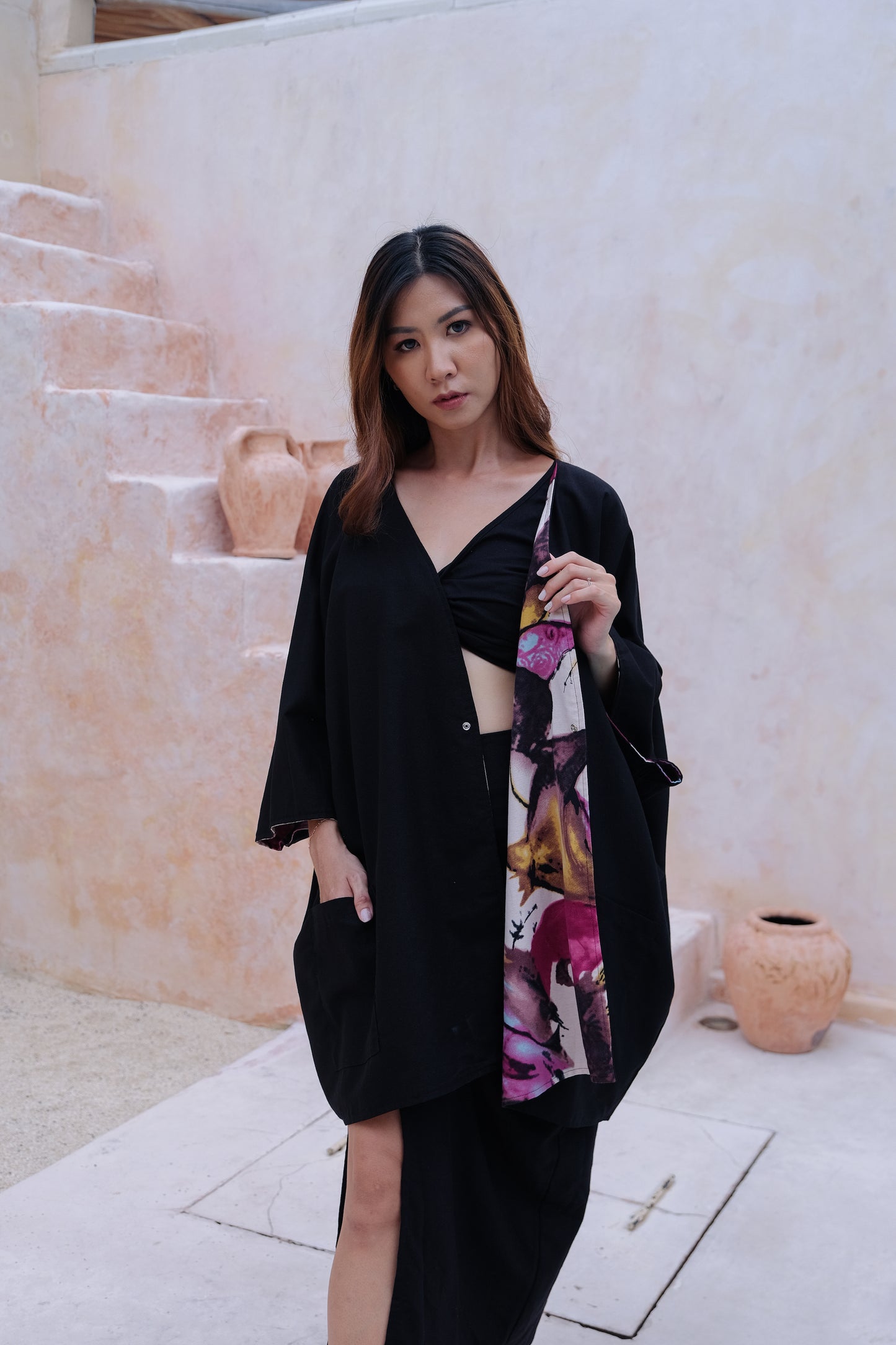 Flores Two Way Kimono Jacket in Pink