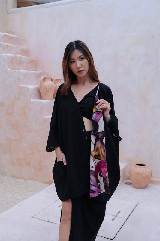 Flores Two Way Kimono Jacket in Pink