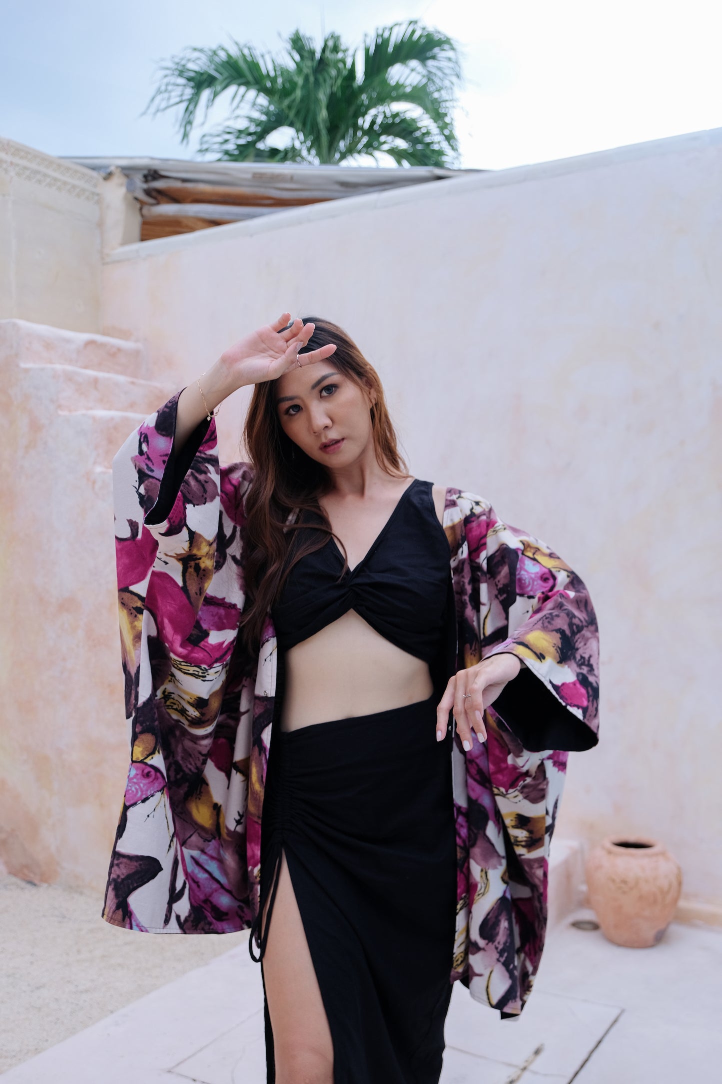 Flores Two Way Kimono Jacket in Pink