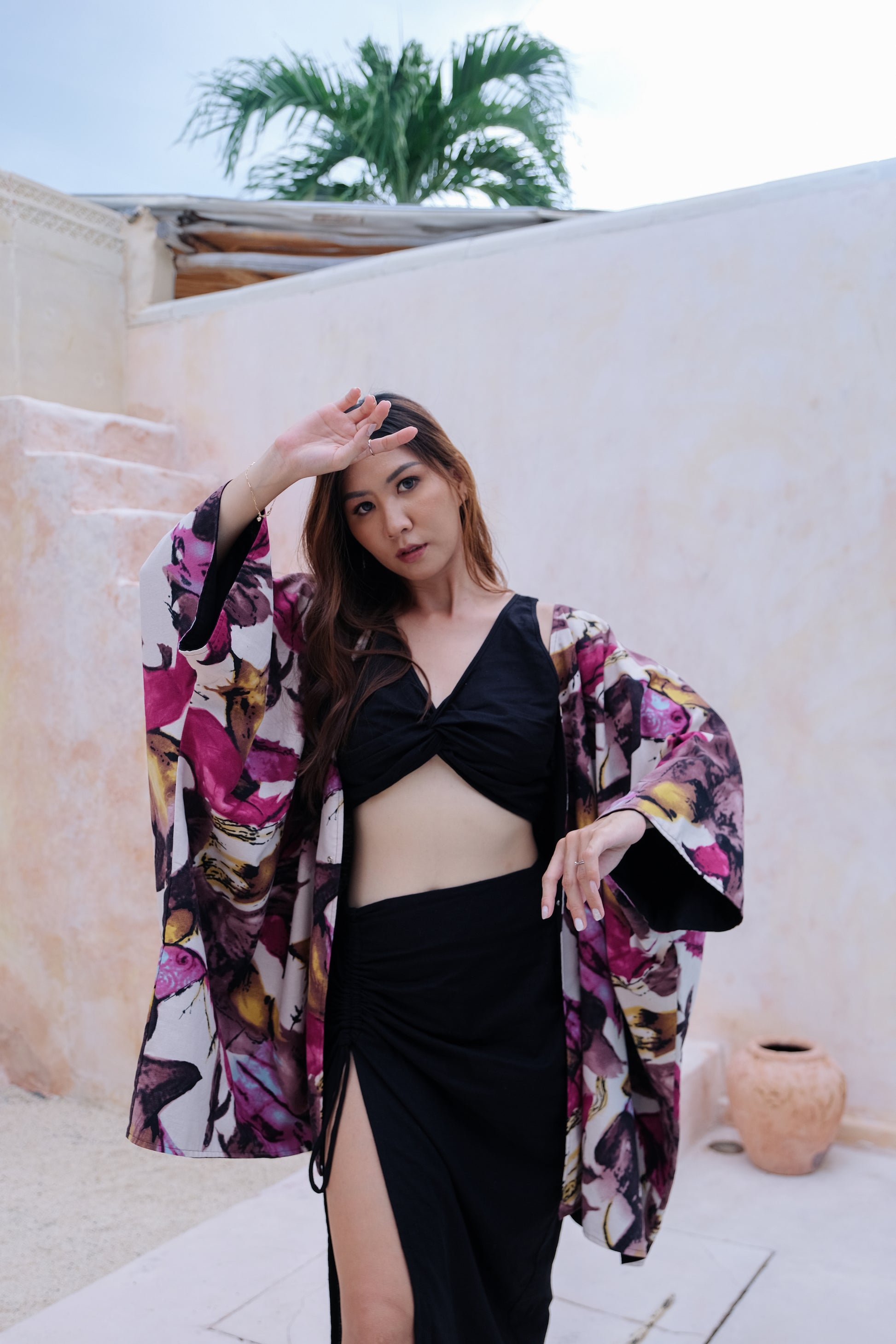 Flores Two Way Kimono Jacket in Pink