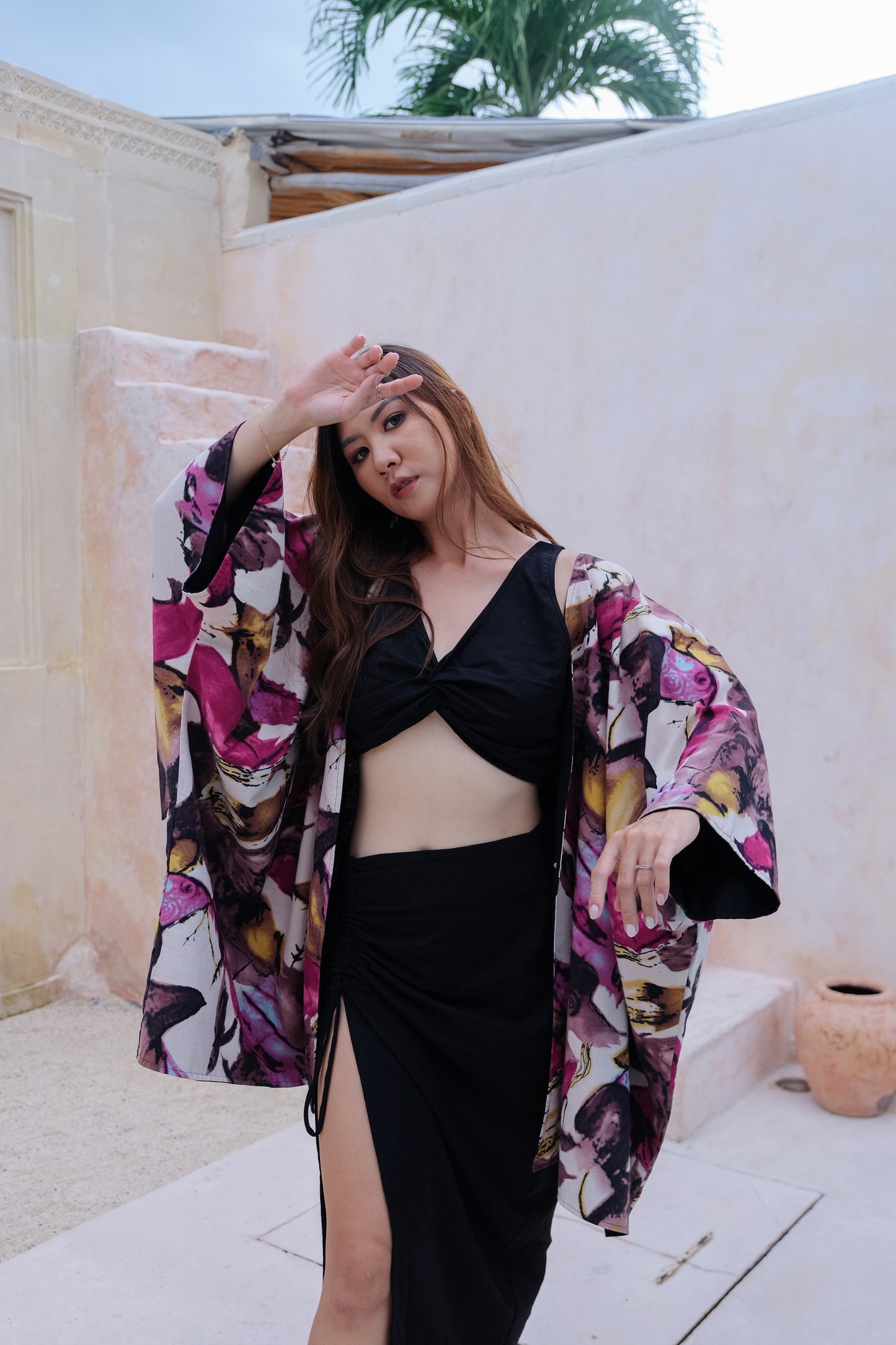 Flores Two Way Kimono Jacket in Pink