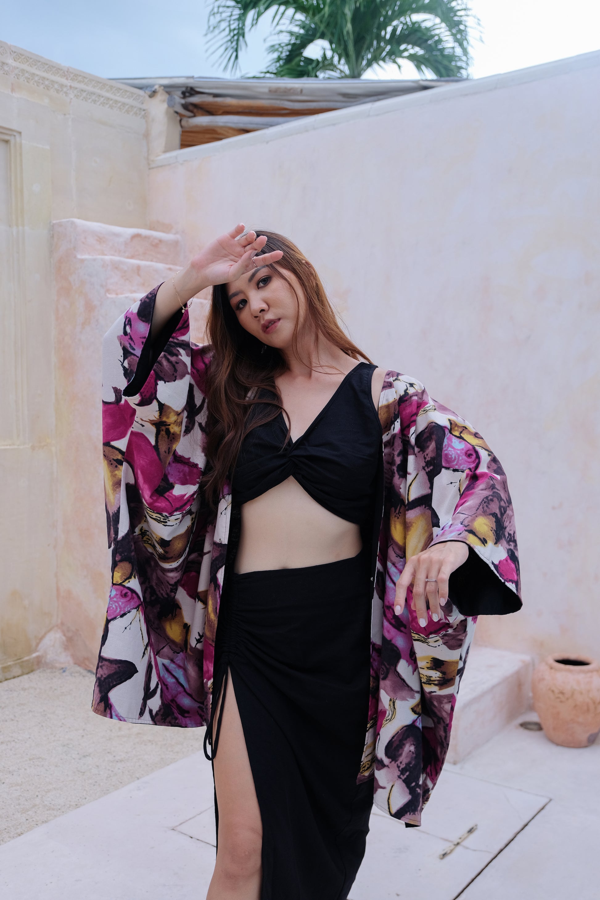 Flores Two Way Kimono Jacket in Pink