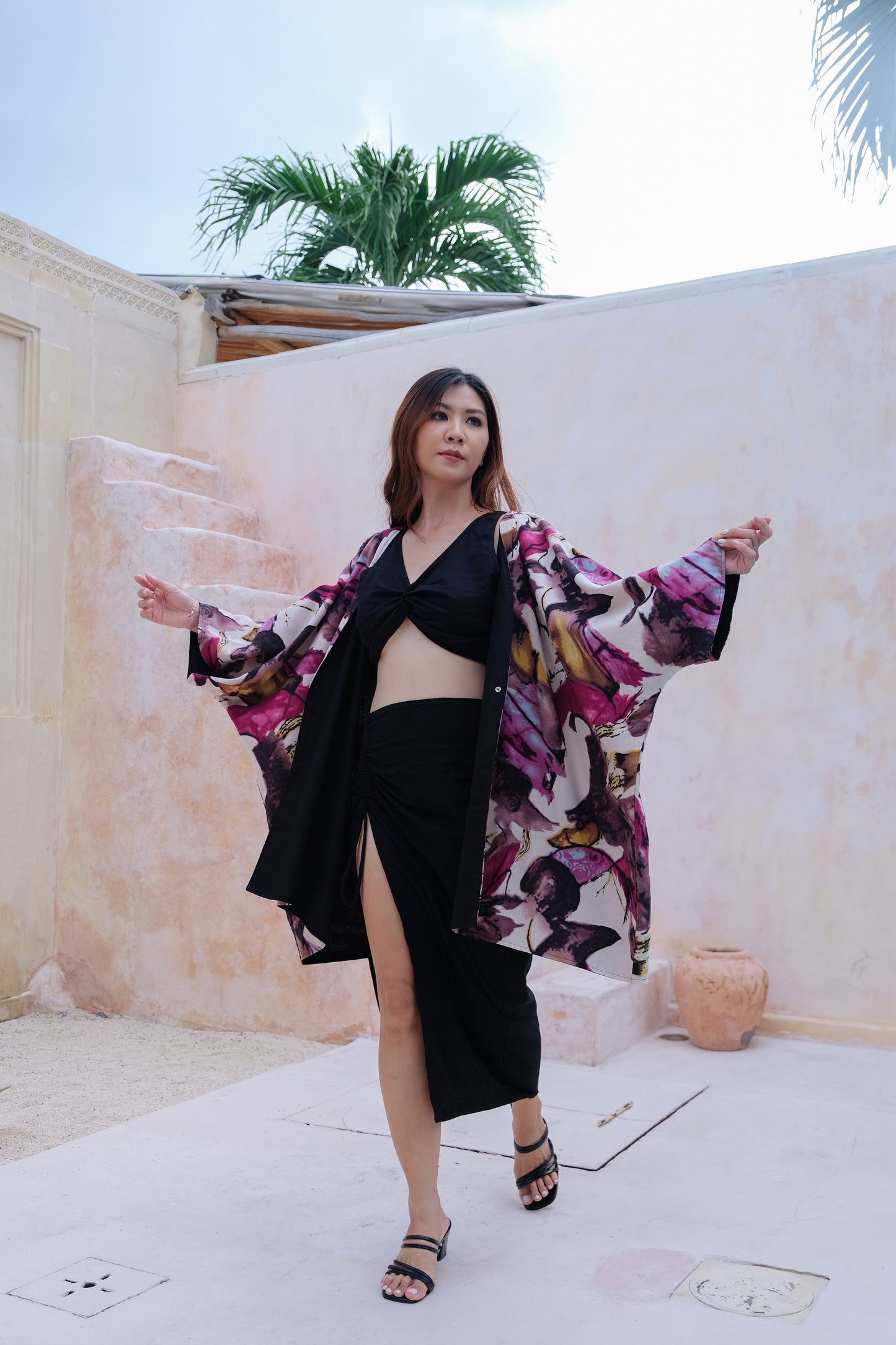 Flores Two Way Kimono Jacket in Pink