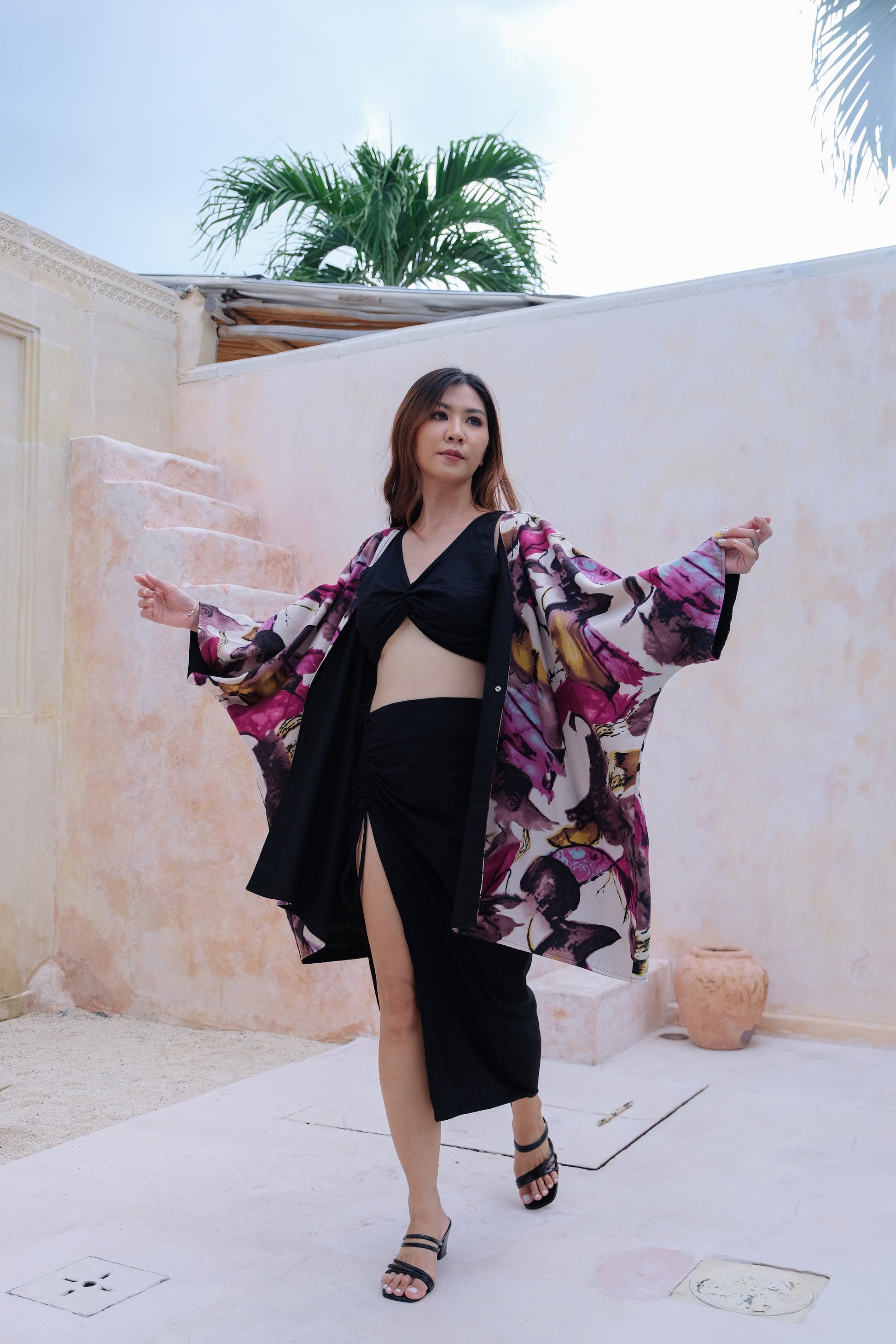Flores Two Way Kimono Jacket in Pink