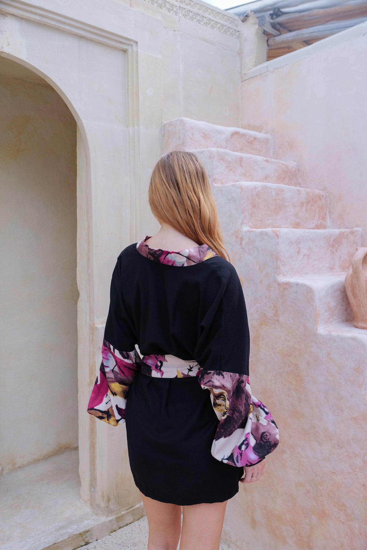 Flores Puff Sleeve Kimono in Pink