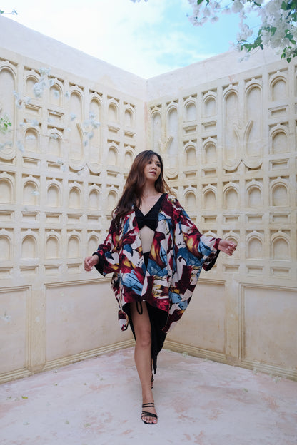 Flores Two Way Kimono Jacket in Red/Blue