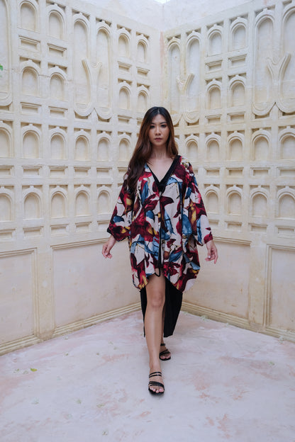 Flores Two Way Kimono Jacket in Red/Blue
