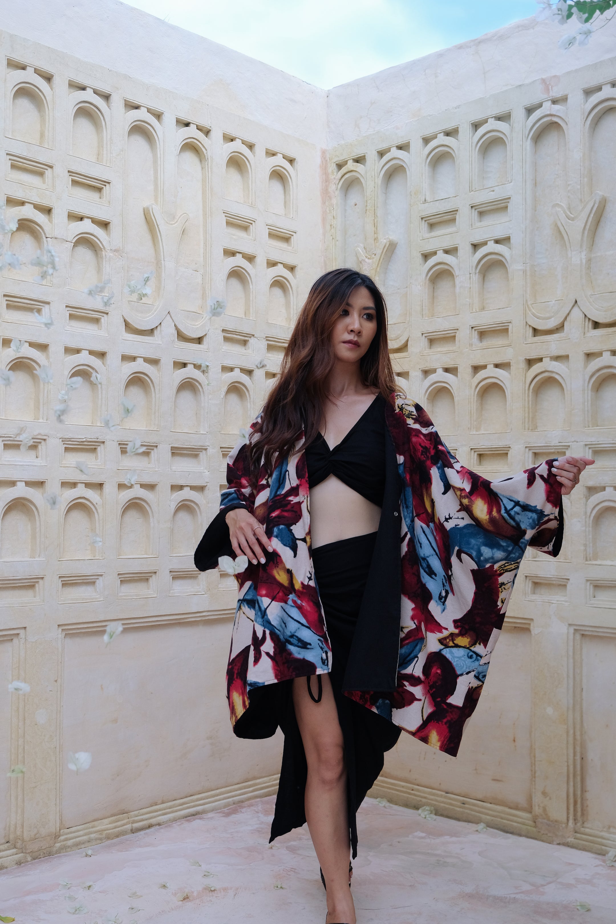 Flores Two Way Kimono Jacket in Red/Blue