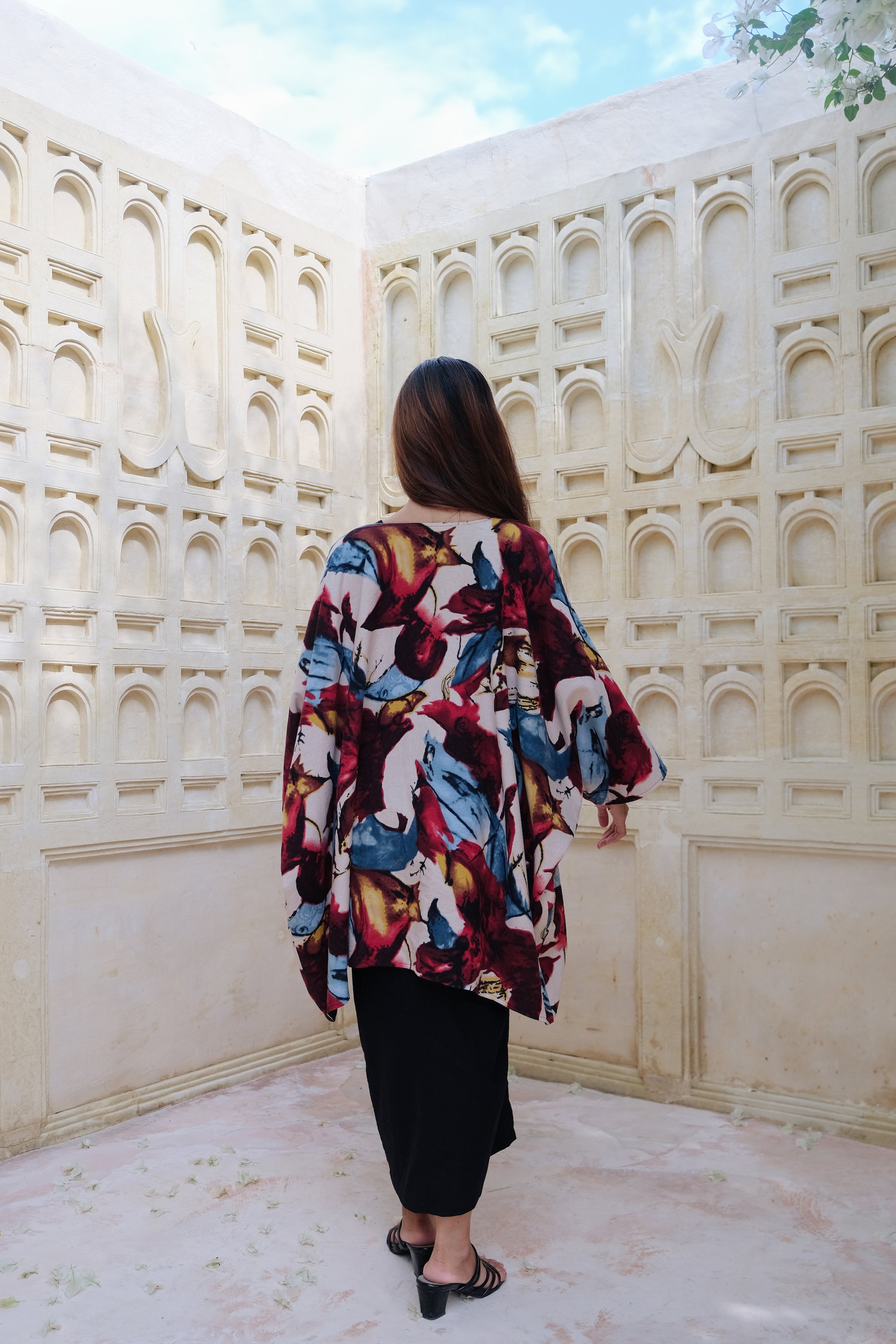 Flores Two Way Kimono Jacket in Red/Blue