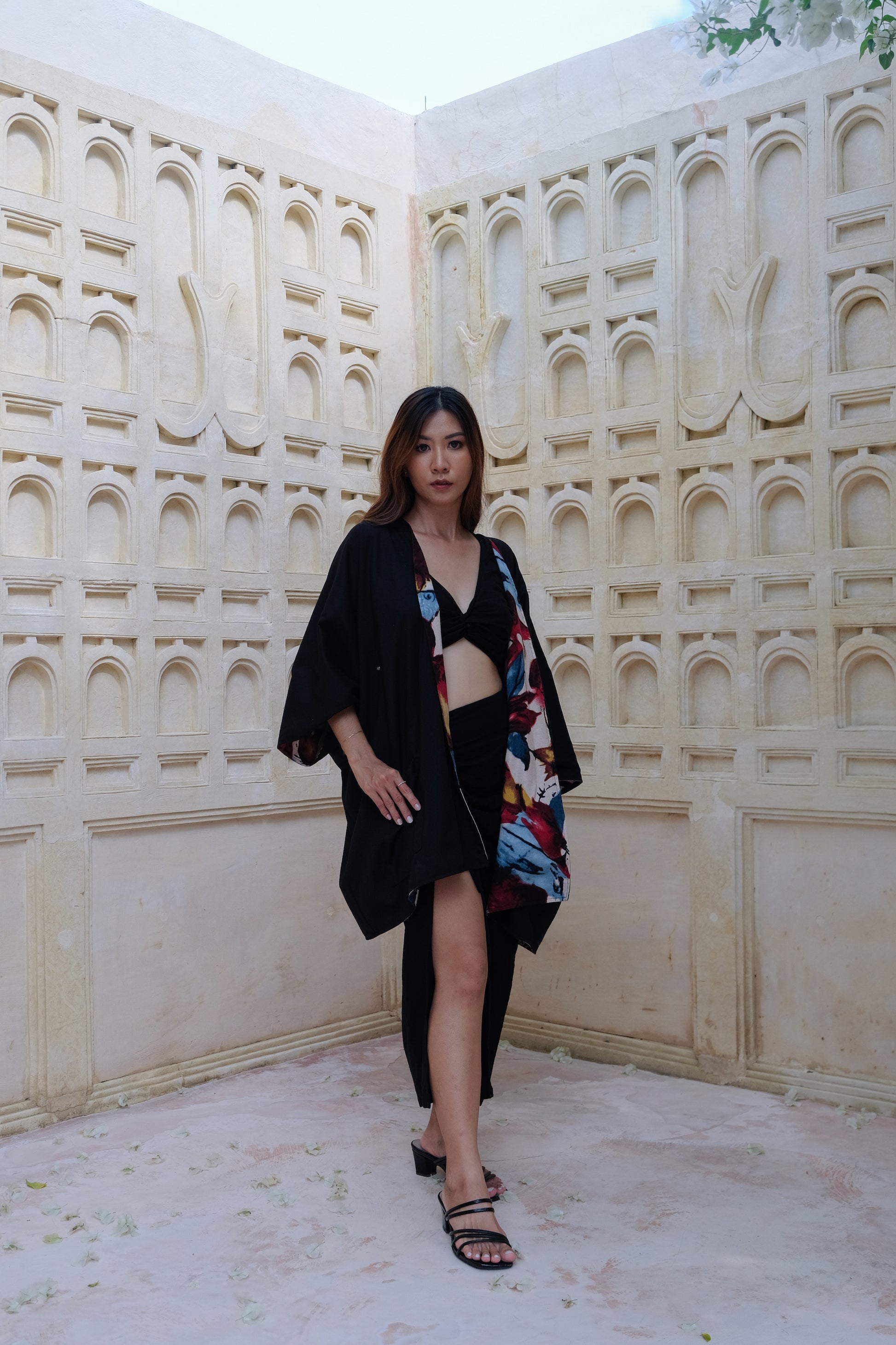 Flores Two Way Kimono Jacket in Red/Blue