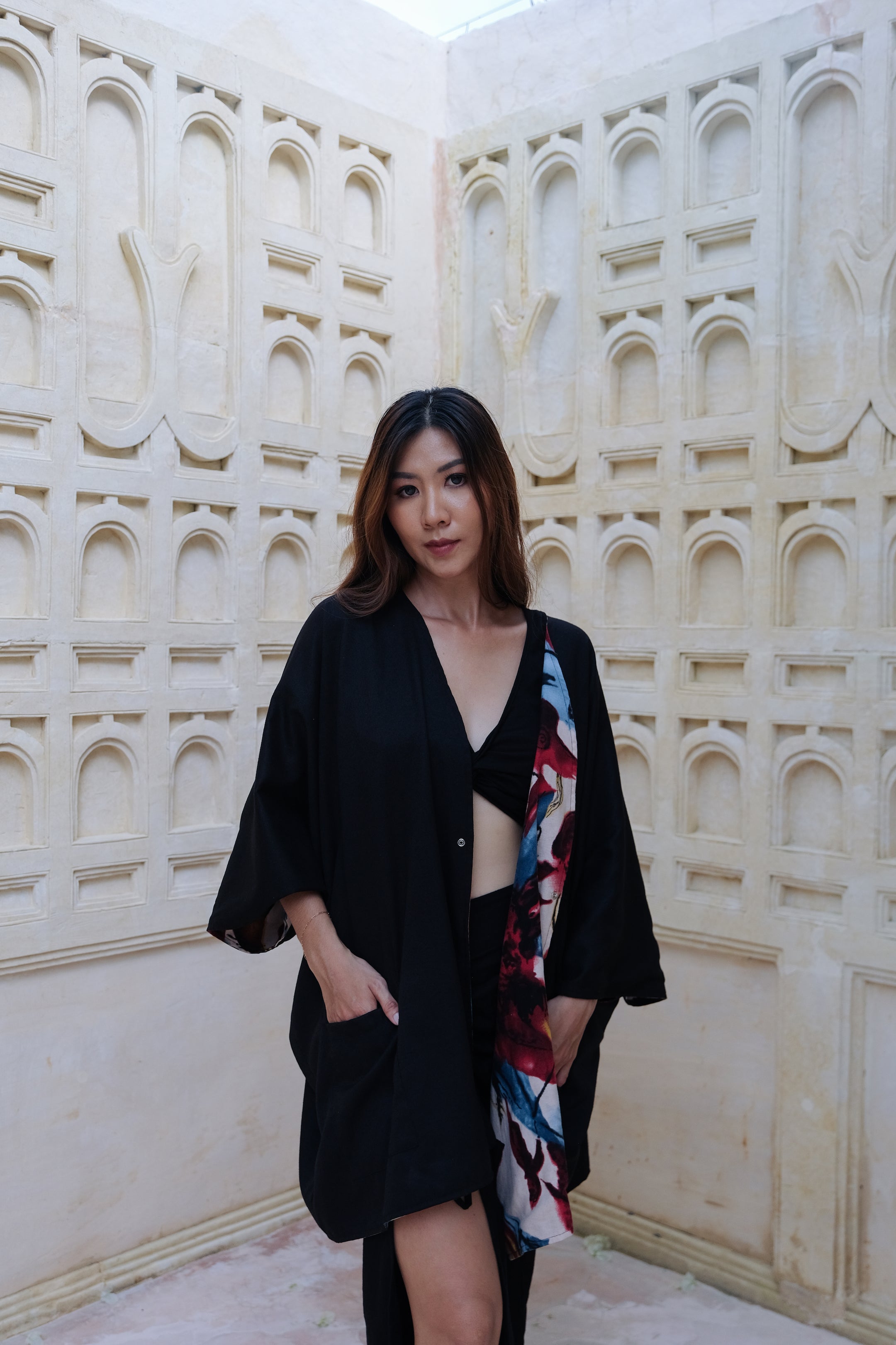 Flores Two Way Kimono Jacket in Red/Blue