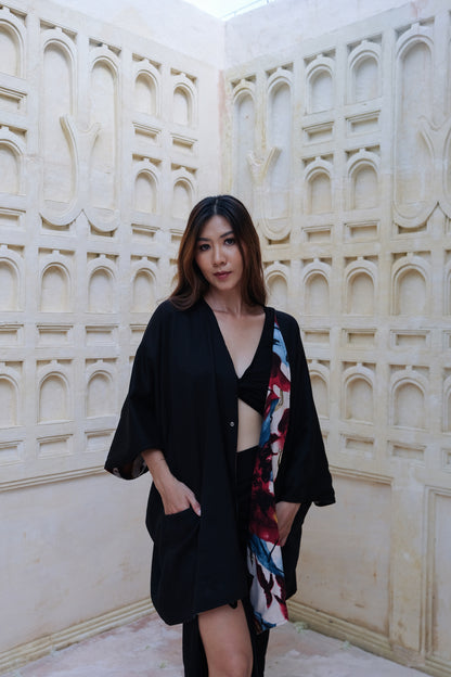 Flores Two Way Kimono Jacket in Red/Blue