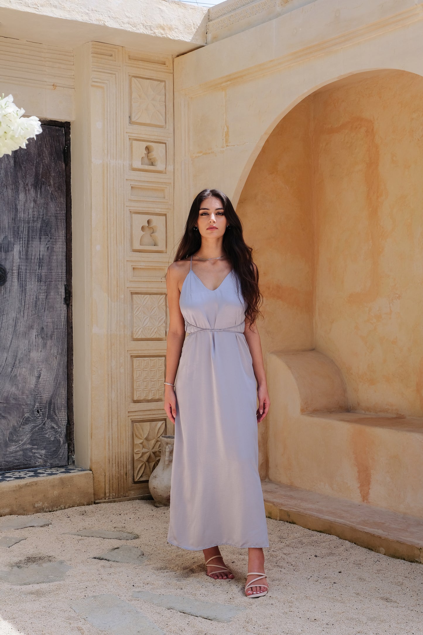 Helena Silky Dress in Silver