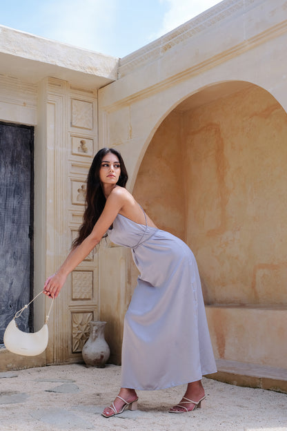Helena Silky Dress in Silver
