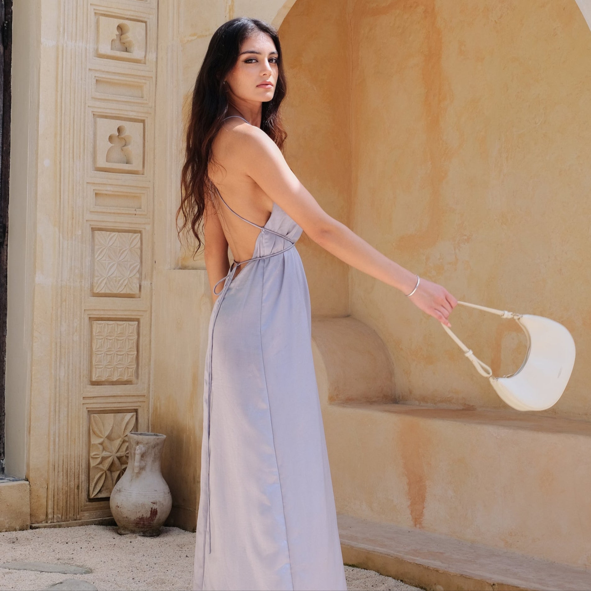 Helena Silky Dress in Silver